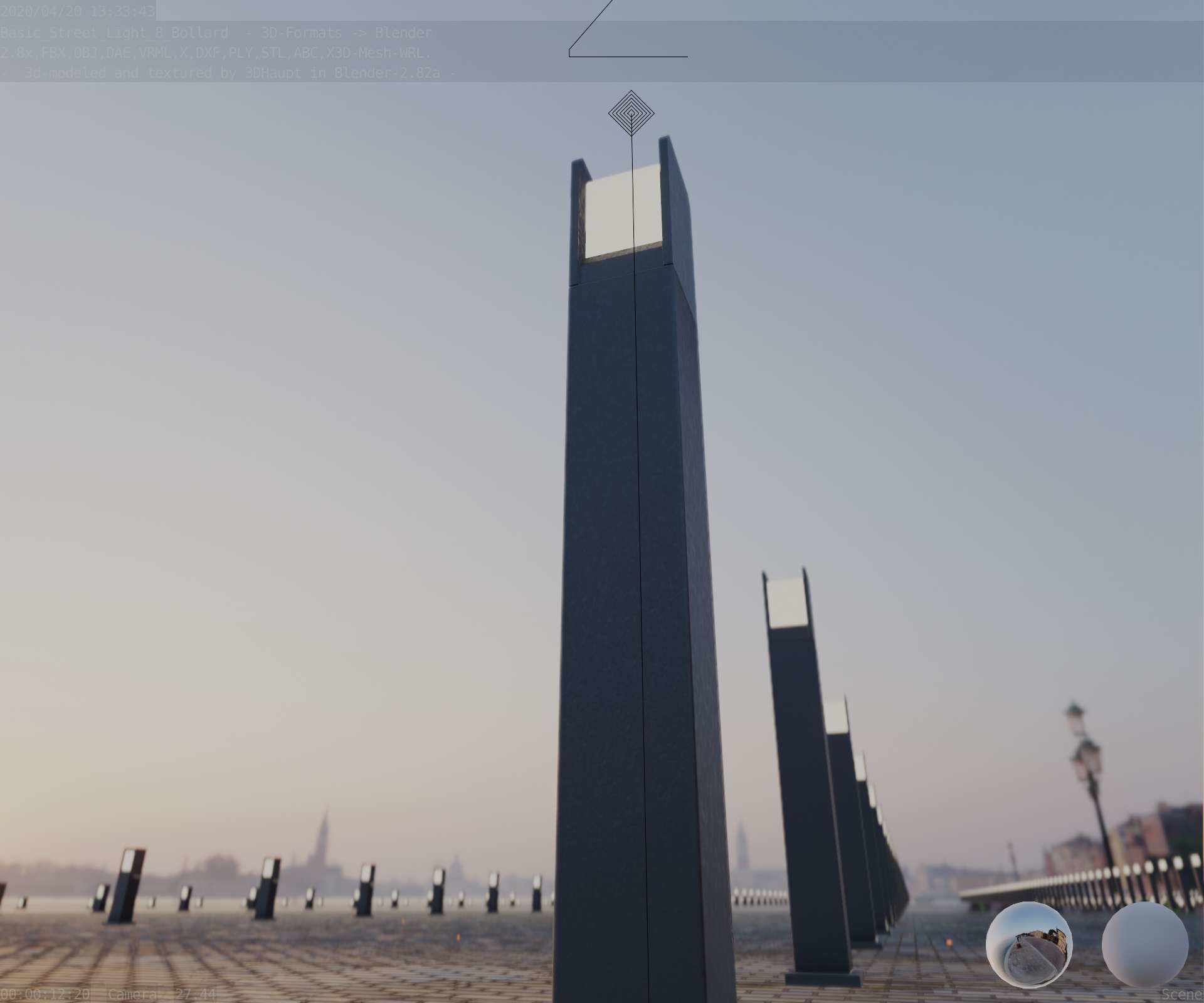 Street Light 8 Bollard 900mm Basic Version 1 Low-poly 3D model_18