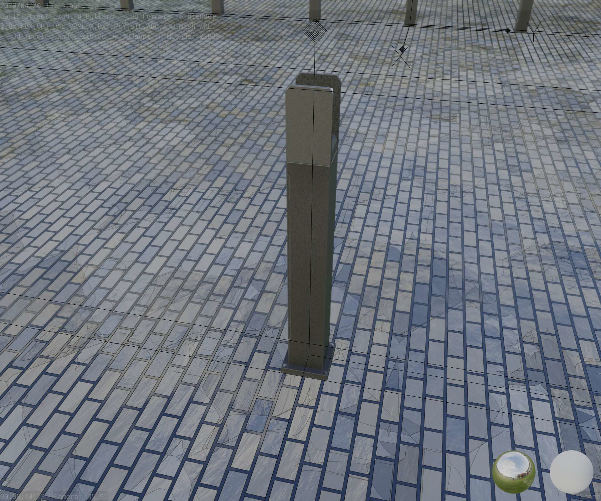 Street Light 8 Bollard 900mm Basic Version 1 Low-poly 3D model_48