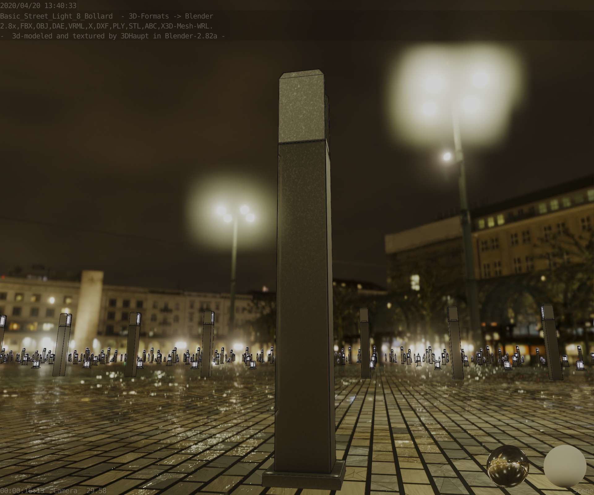 Street Light 8 Bollard 900mm Basic Version 1 Low-poly 3D model_93