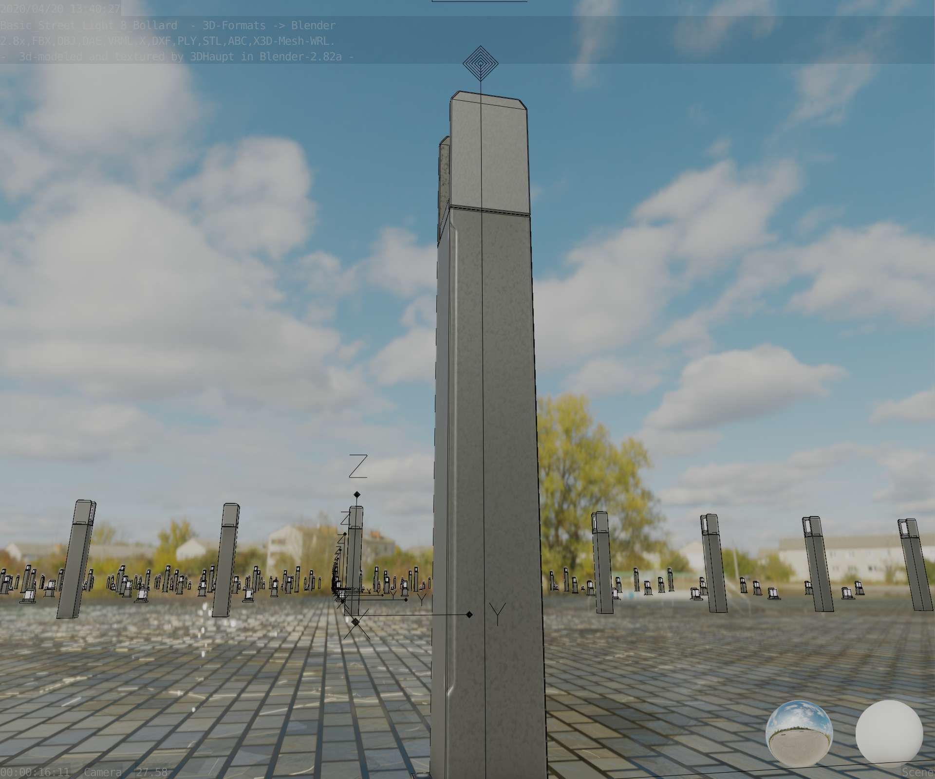 Street Light 8 Bollard 900mm Basic Version 1 Low-poly 3D model_5