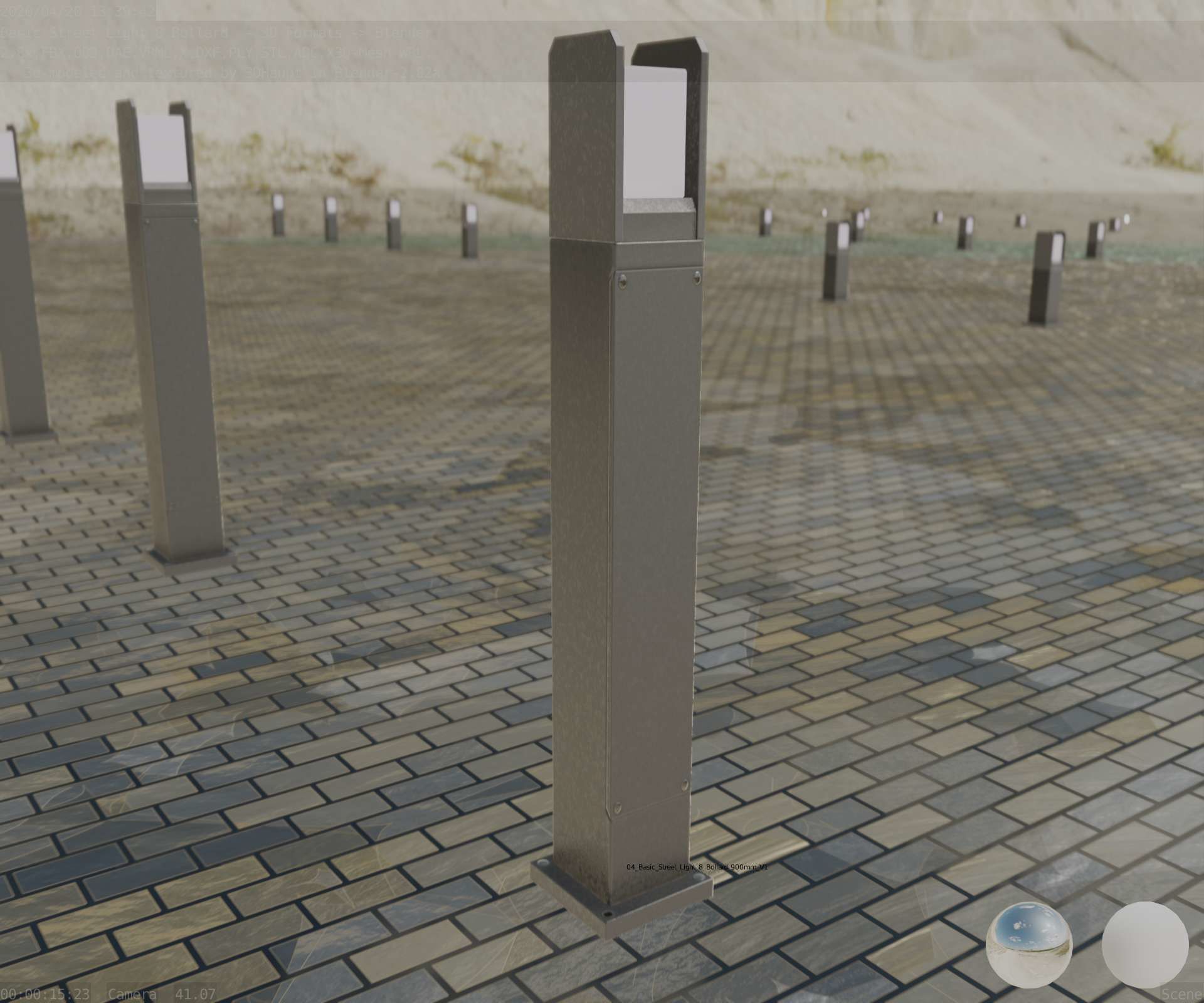 Street Light 8 Bollard 900mm Basic Version 1 Low-poly 3D model_82