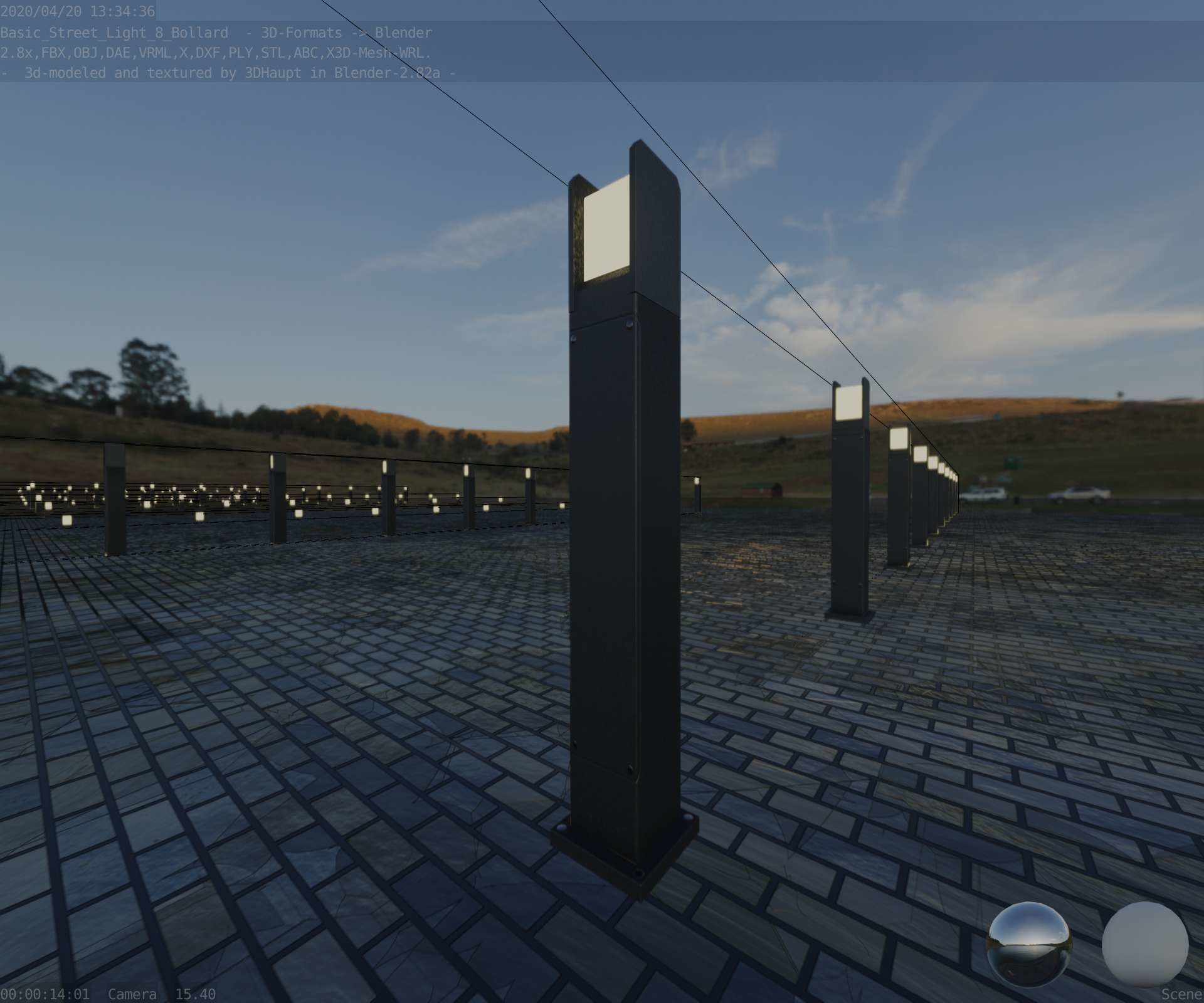 Street Light 8 Bollard 900mm Basic Version 1 Low-poly 3D model_38