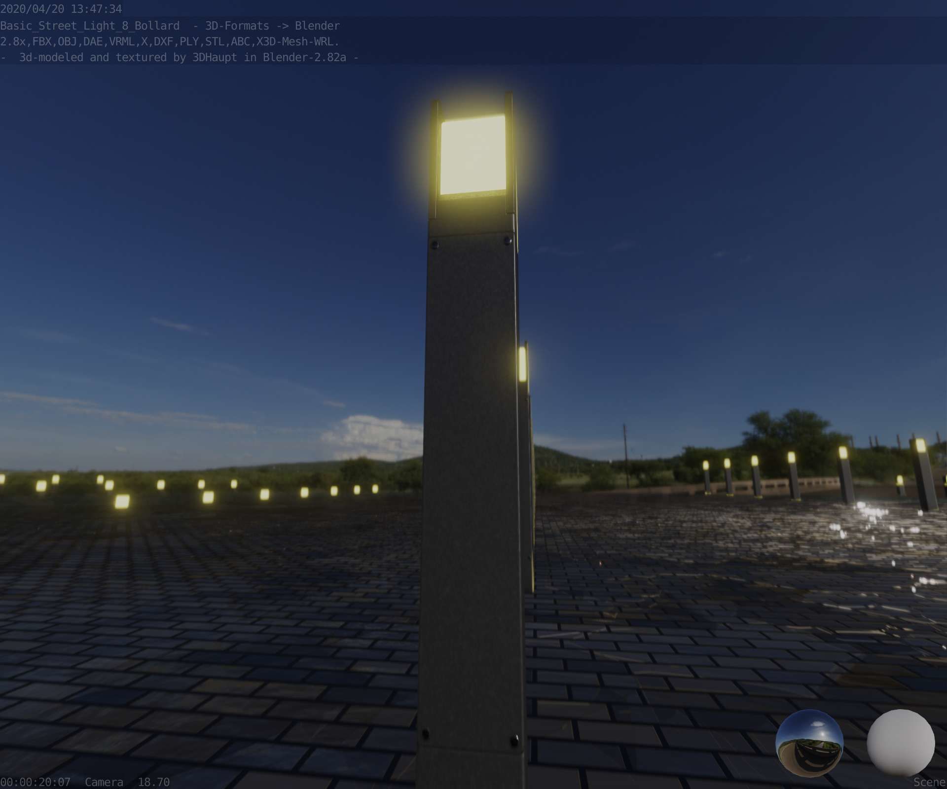 Street Light 8 Bollard 900mm Basic Version 4 Low-poly 3D model_84