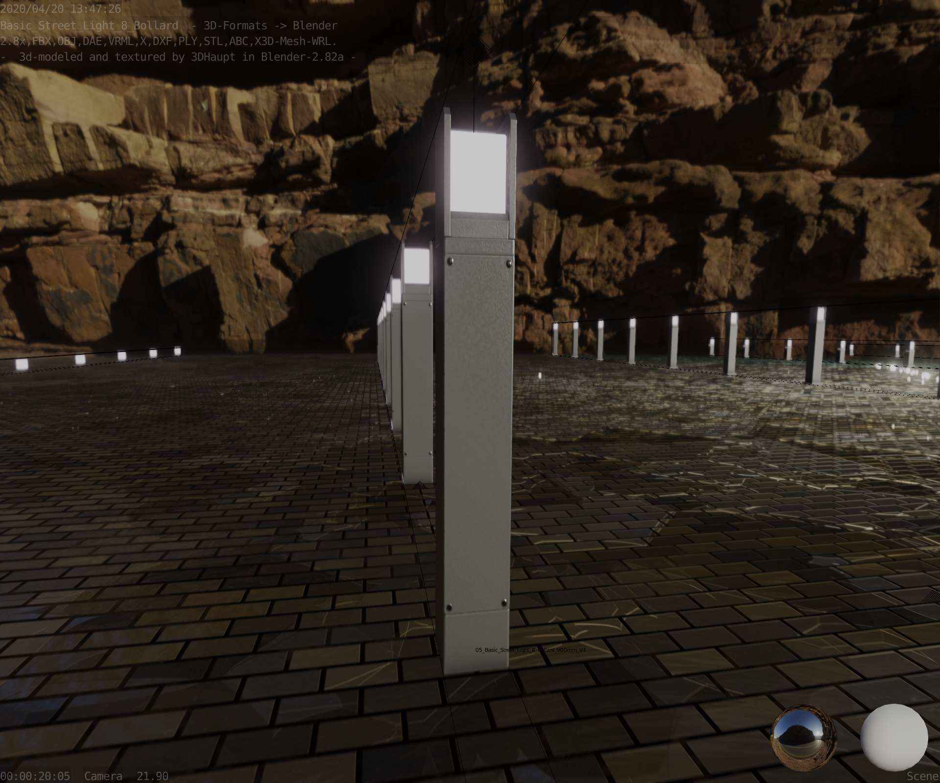 Street Light 8 Bollard 900mm Basic Version 4 Low-poly 3D model_82