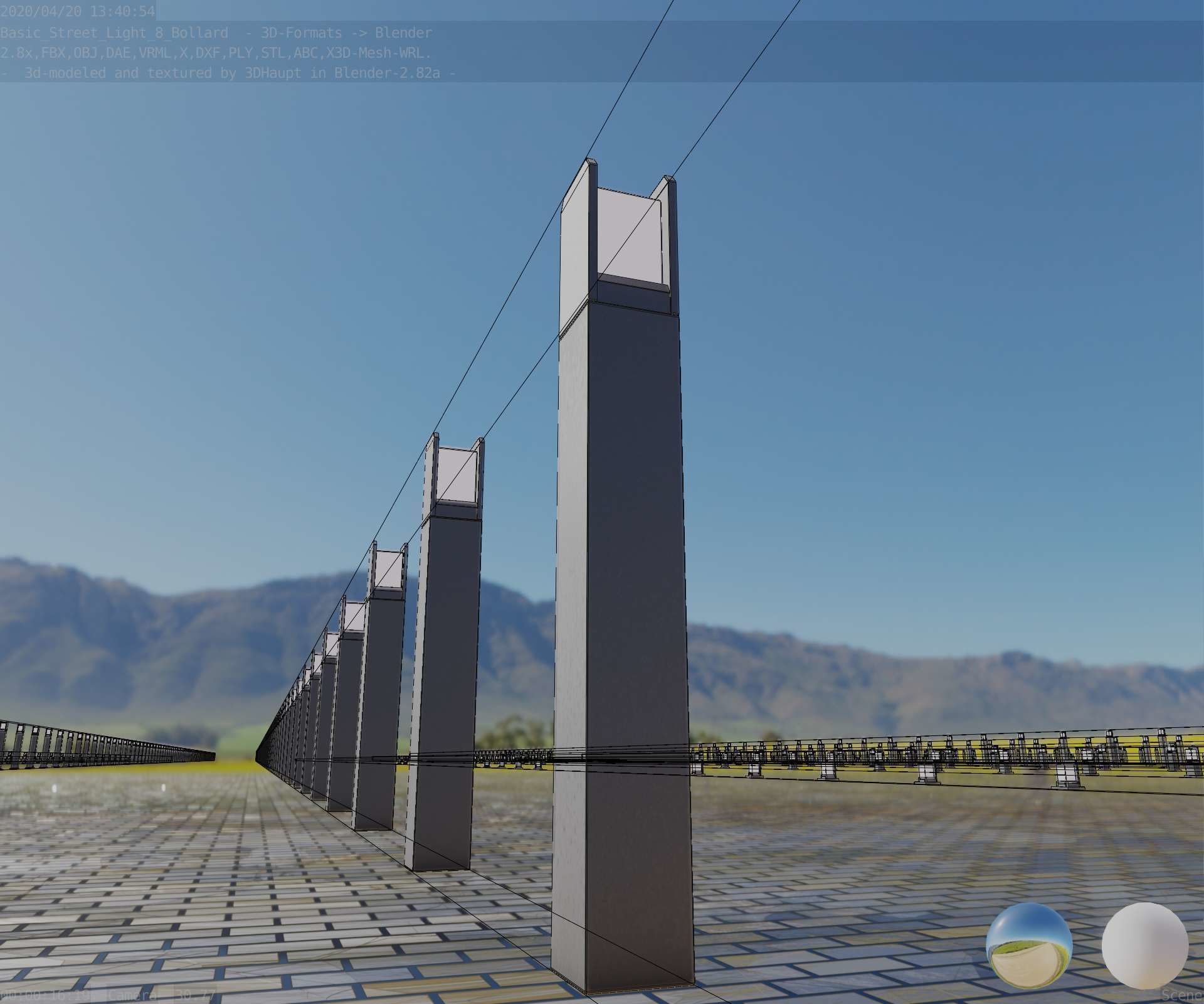 Street Light 8 Bollard 900mm Basic Version 4 Low-poly 3D model_24