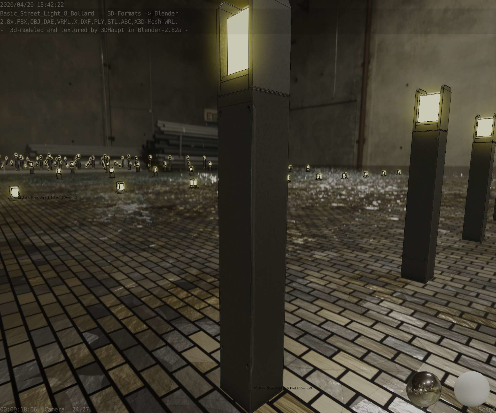 Street Light 8 Bollard 900mm Basic Version 4 Low-poly 3D model_42