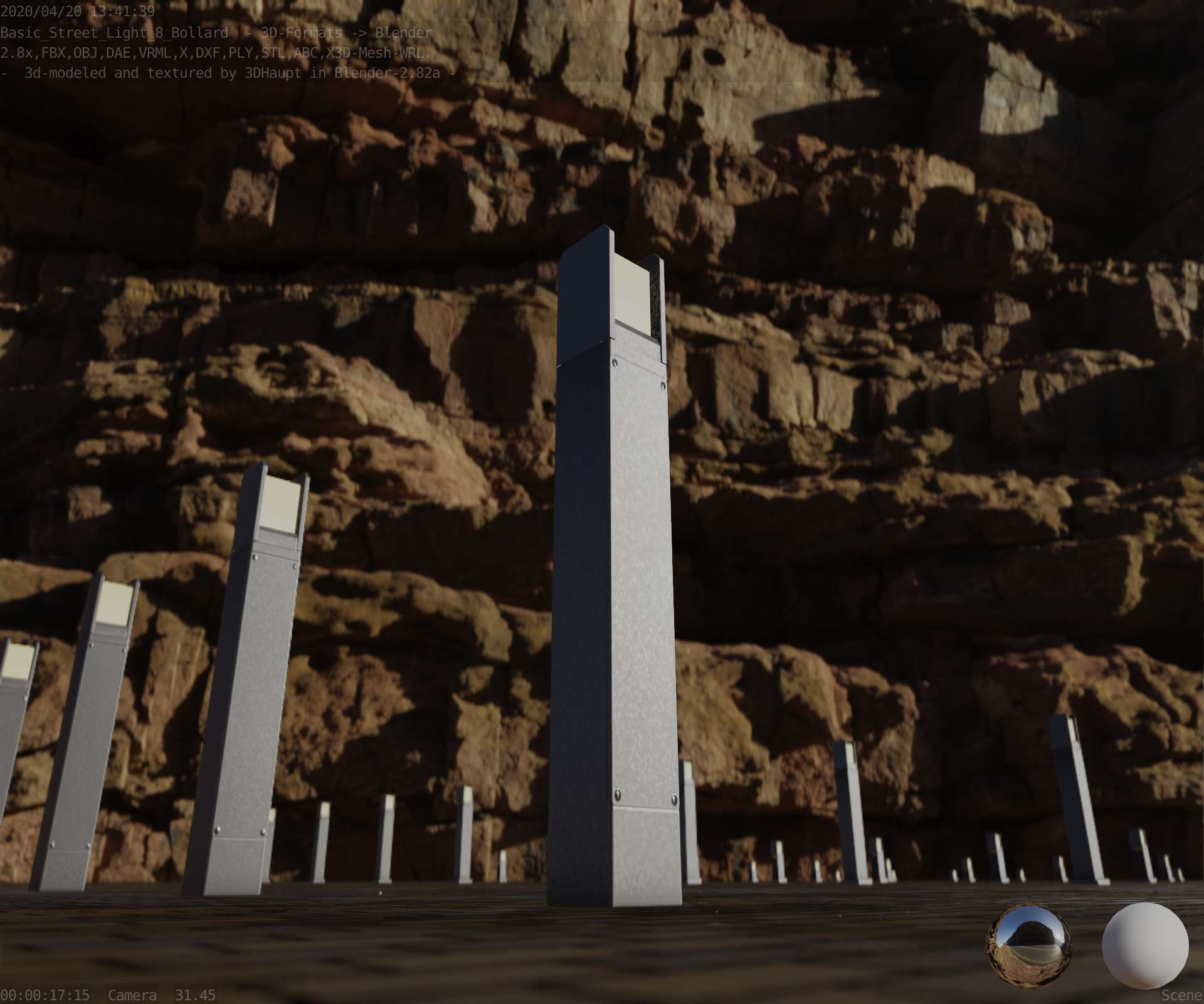 Street Light 8 Bollard 900mm Basic Version 4 Low-poly 3D model_1