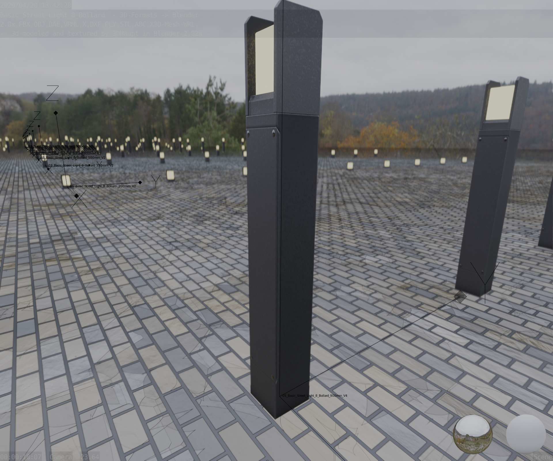 Street Light 8 Bollard 900mm Basic Version 4 Low-poly 3D model_43