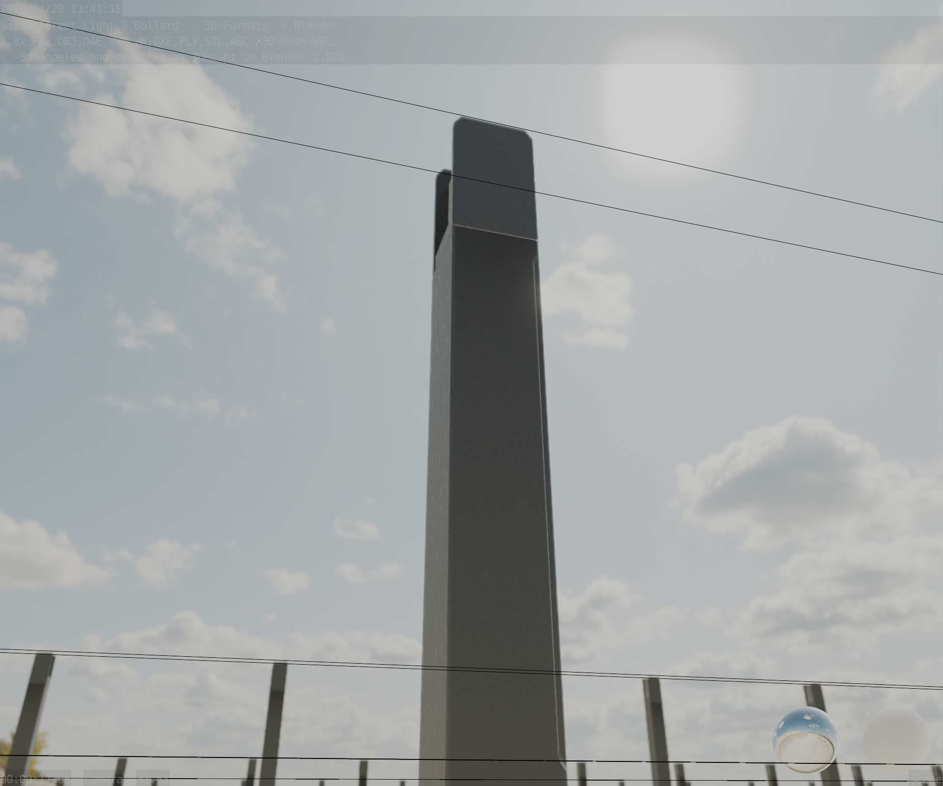 Street Light 8 Bollard 900mm Basic Version 4 Low-poly 3D model_34