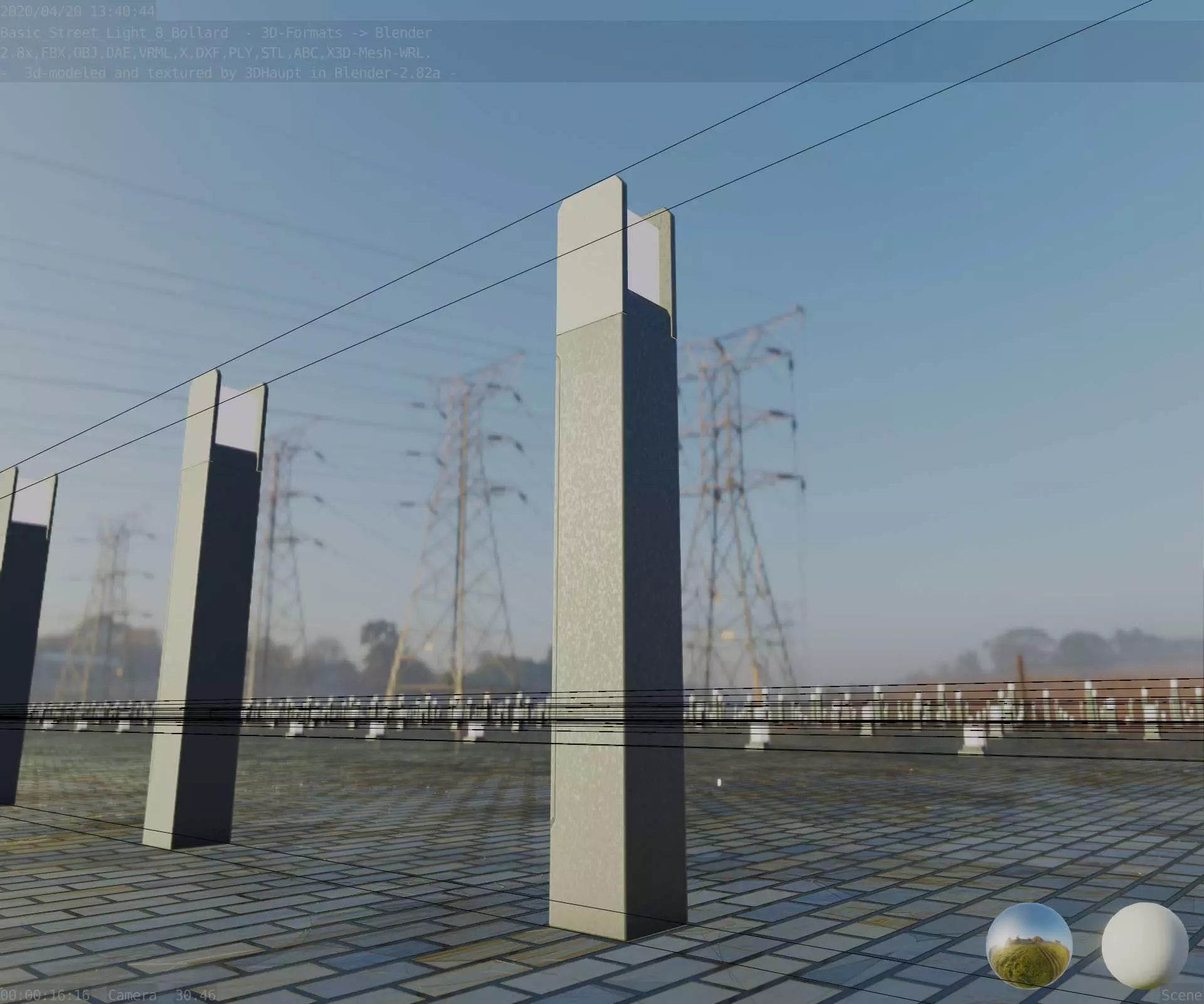 Street Light 8 Bollard 900mm Basic Version 4 Low-poly 3D model_0