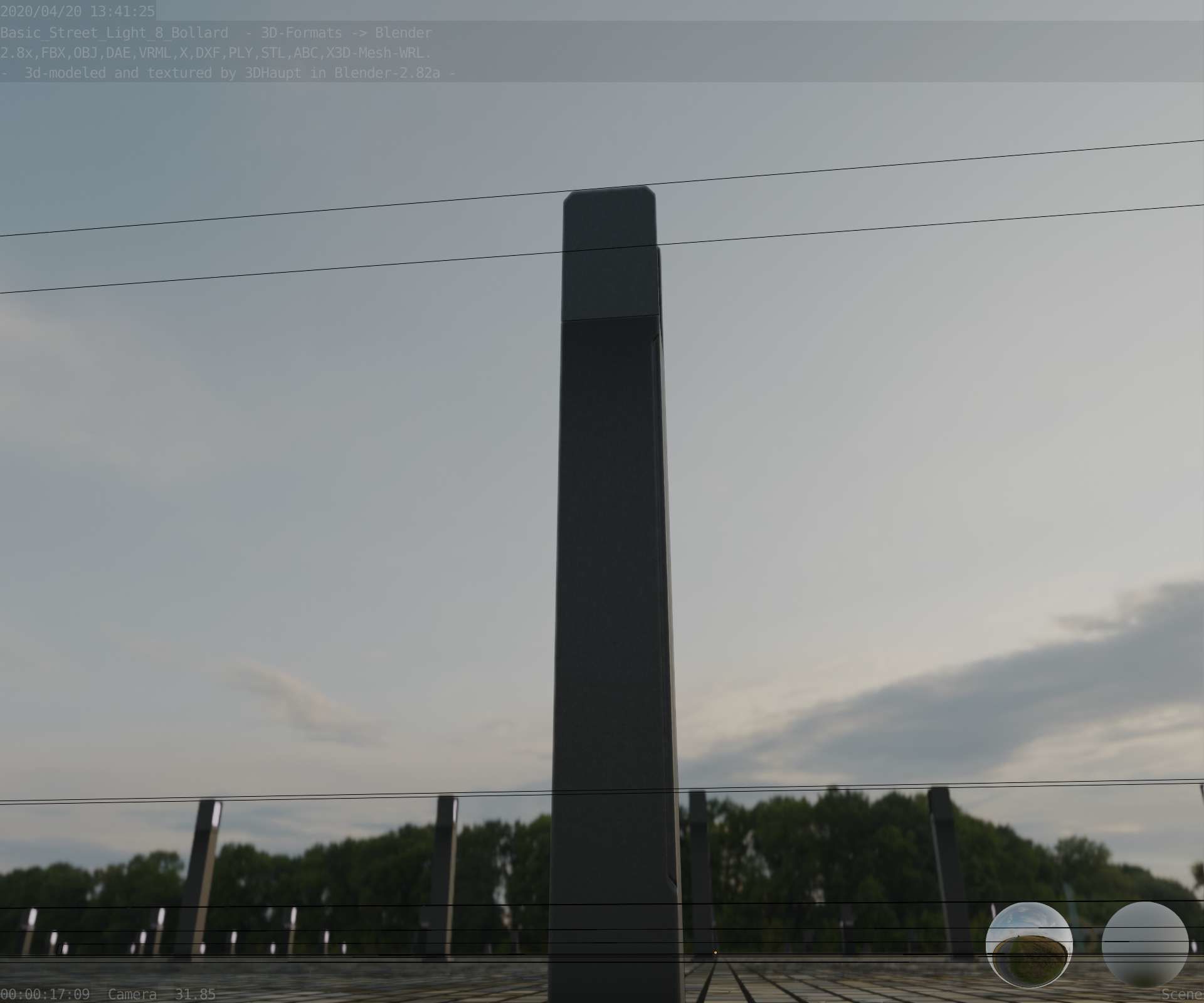 Street Light 8 Bollard 900mm Basic Version 4 Low-poly 3D model_36