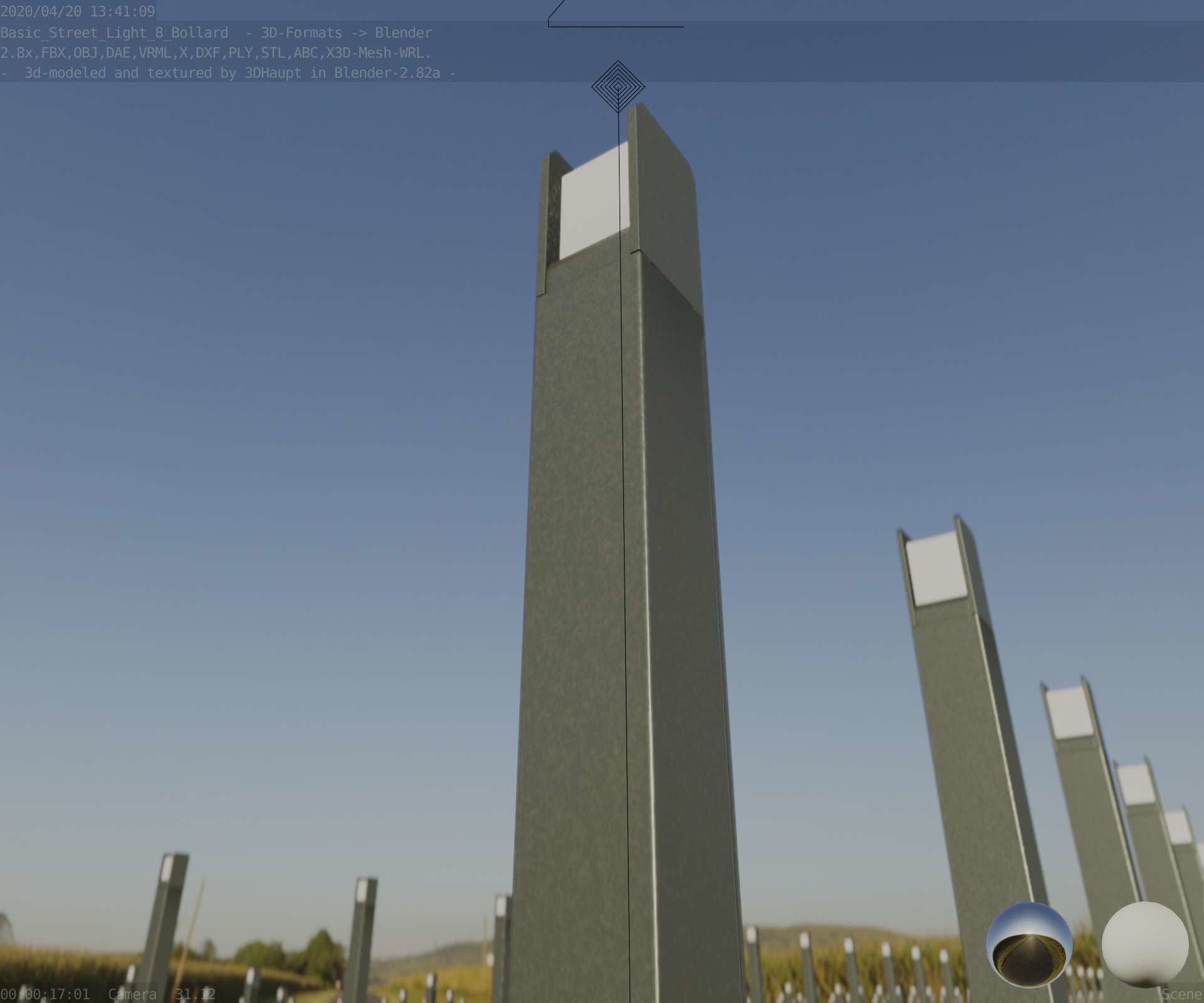 Street Light 8 Bollard 900mm Basic Version 4 Low-poly 3D model_29