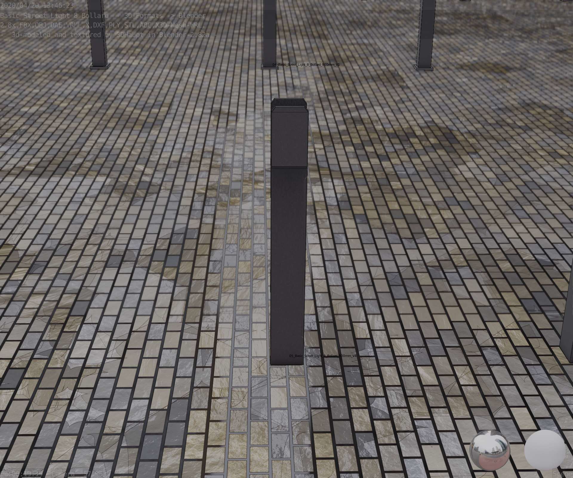 Street Light 8 Bollard 900mm Basic Version 4 Low-poly 3D model_9