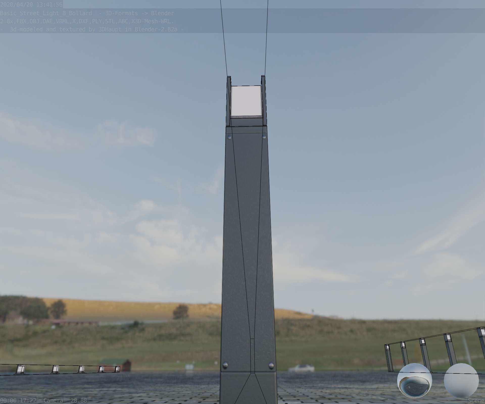 Street Light 8 Bollard 900mm Basic Version 4 Low-poly 3D model_16