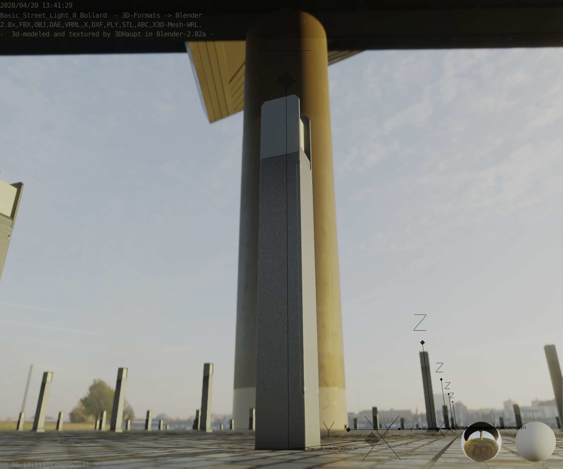 Street Light 8 Bollard 900mm Basic Version 4 Low-poly 3D model_38