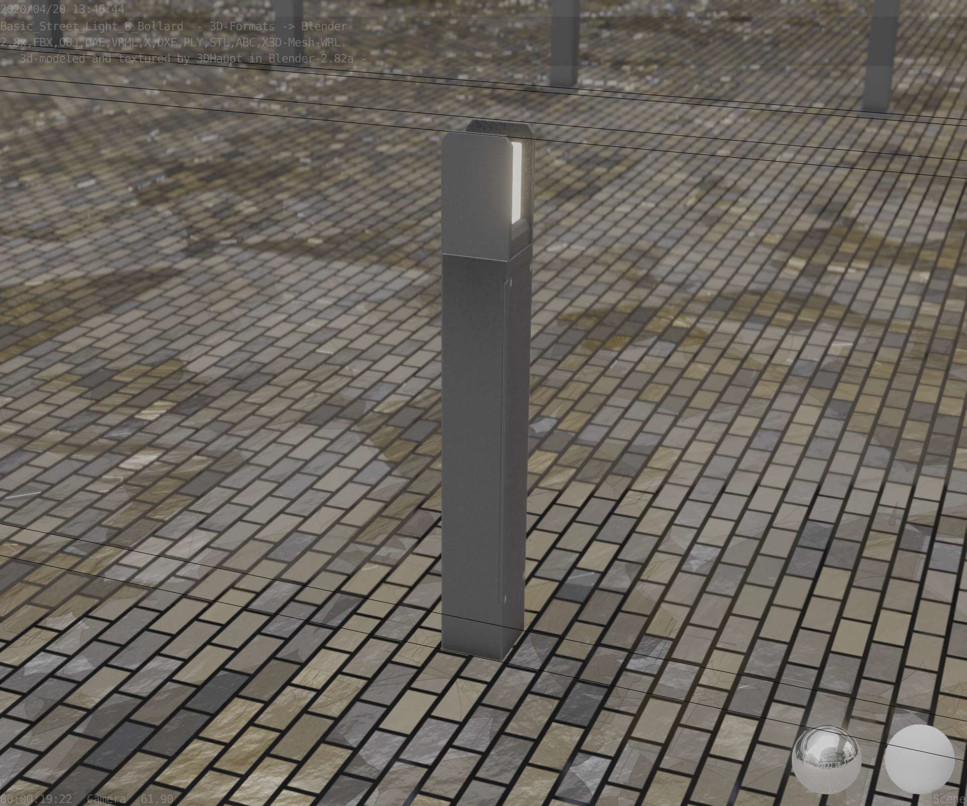 Street Light 8 Bollard 900mm Basic Version 4 Low-poly 3D model_75