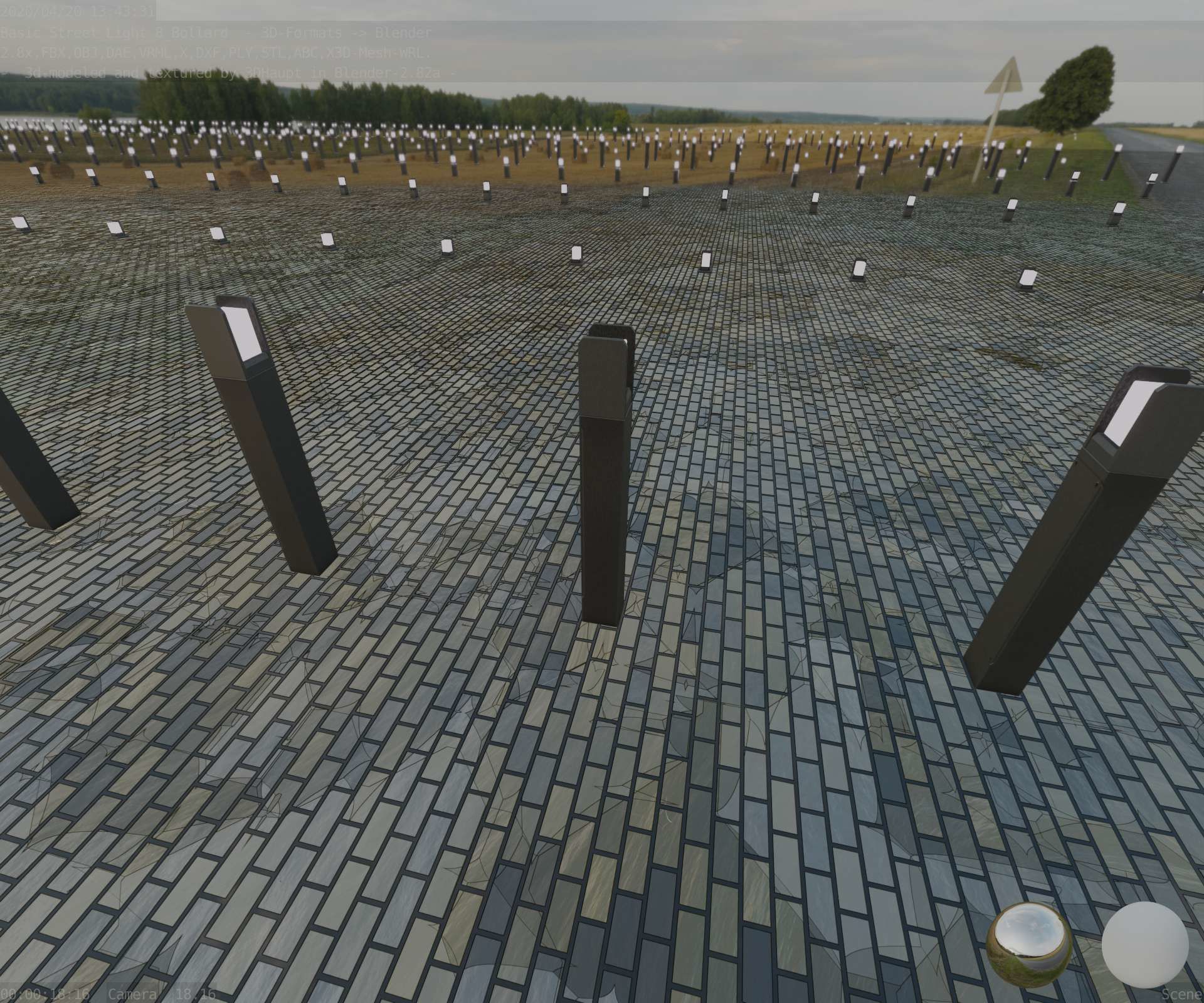 Street Light 8 Bollard 900mm Basic Version 4 Low-poly 3D model_52