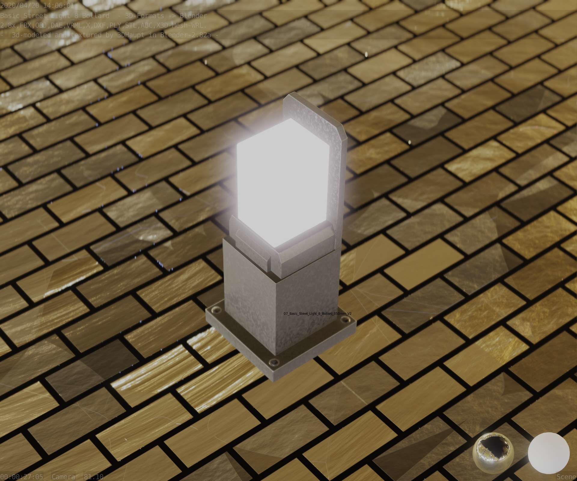 Street Light 8 Bollard 350 mm Basic Version 2 Low-poly 3D model_53