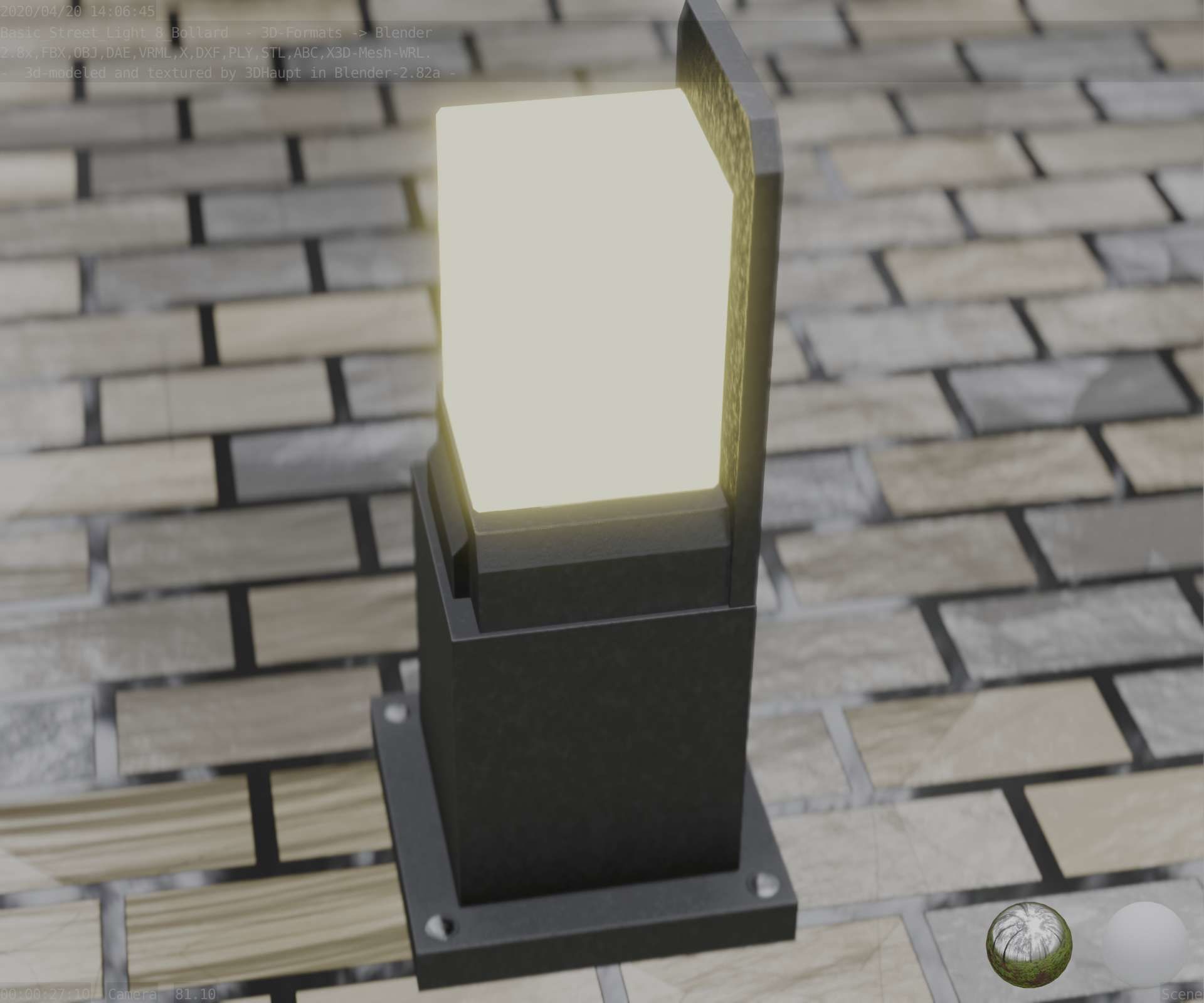 Street Light 8 Bollard 350 mm Basic Version 2 Low-poly 3D model_58