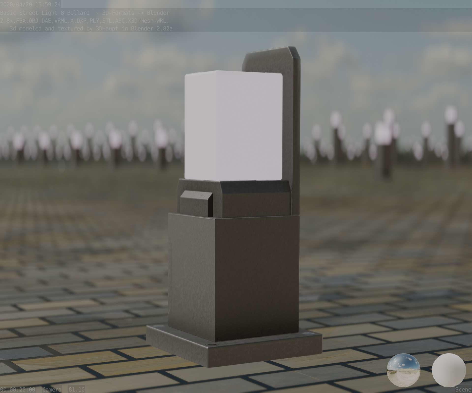 Street Light 8 Bollard 350 mm Basic Version 2 Low-poly 3D model_3
