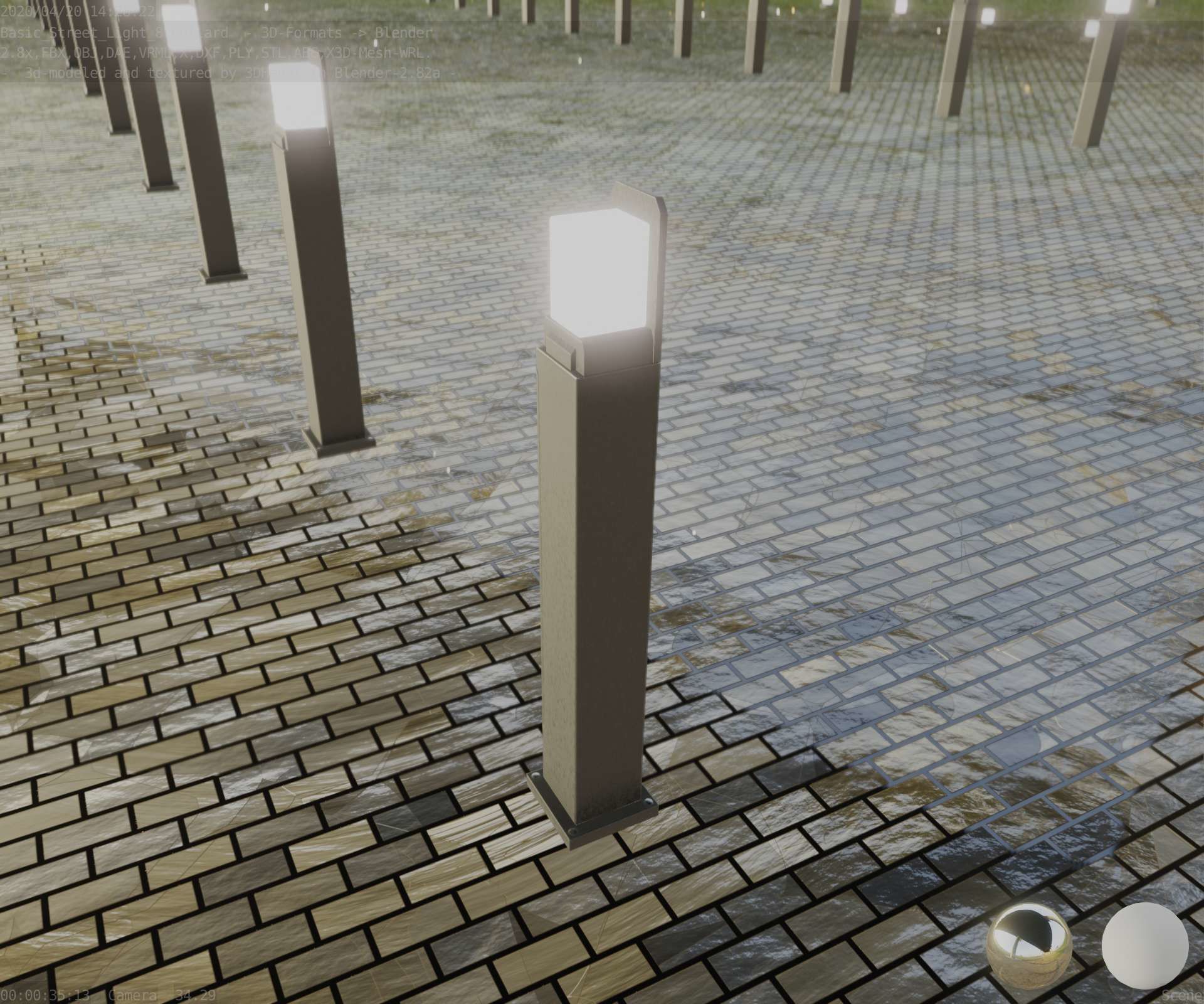 Street Light 8 Bollard 900 mm Basic Version 2 Low-poly 3D model_2