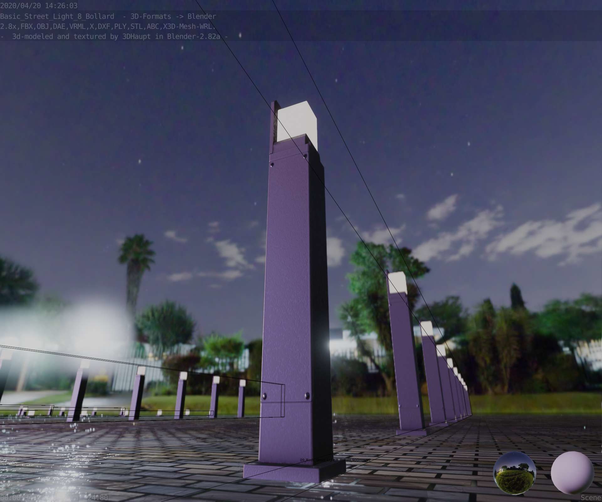 Street Light 8 Bollard 900 mm Basic Version 2 Low-poly 3D model_50