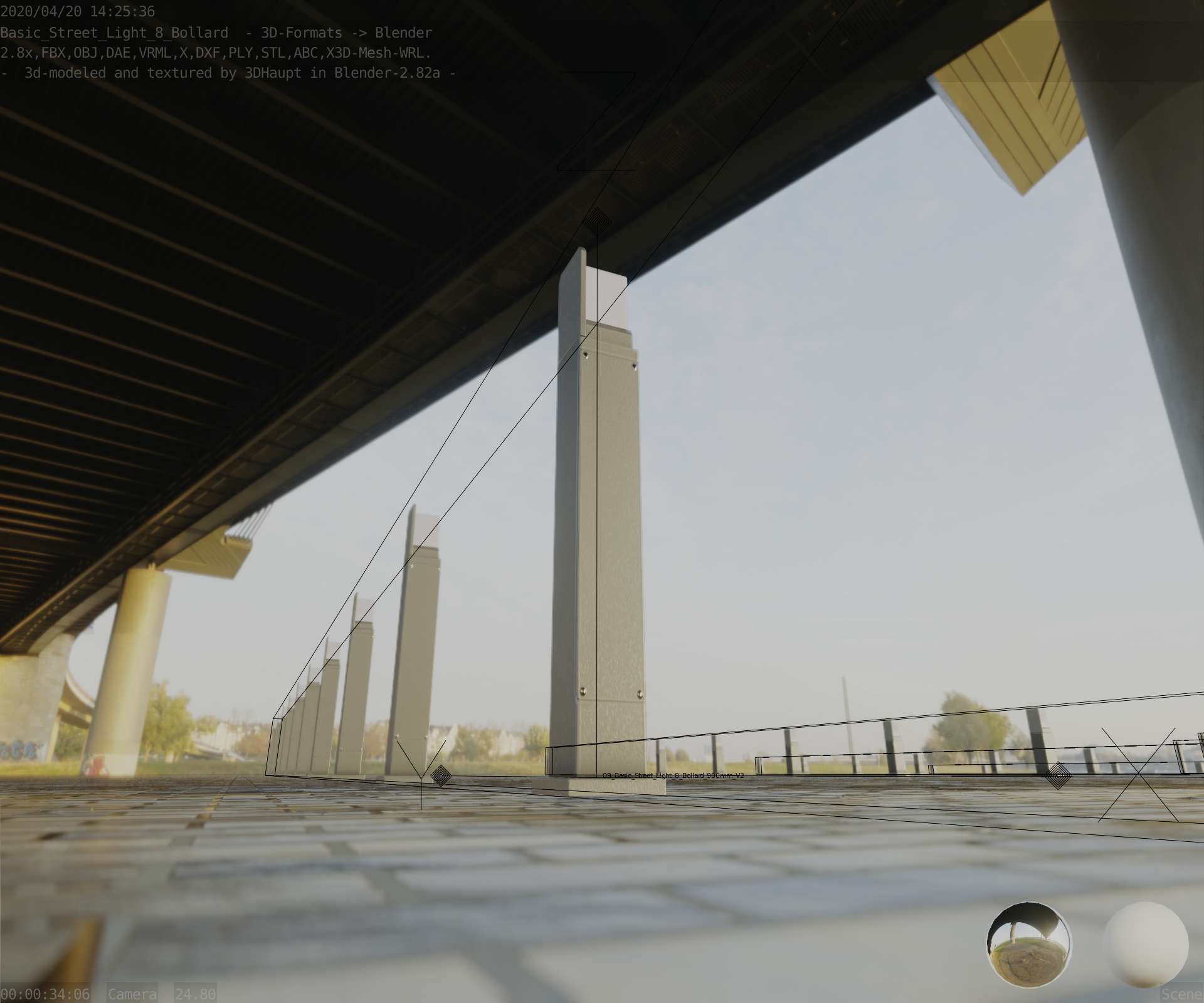 Street Light 8 Bollard 900 mm Basic Version 2 Low-poly 3D model_42