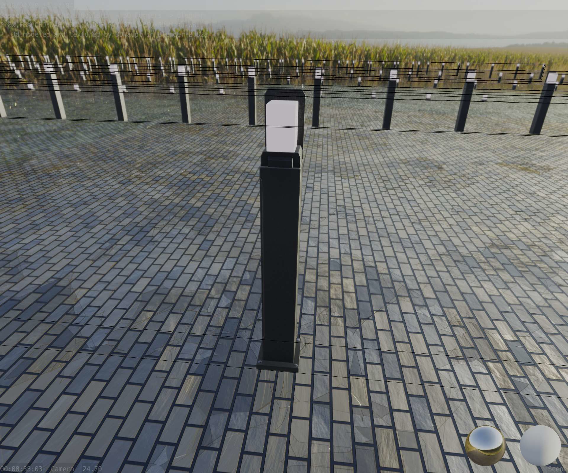 Street Light 8 Bollard 900 mm Basic Version 2 Low-poly 3D model_5