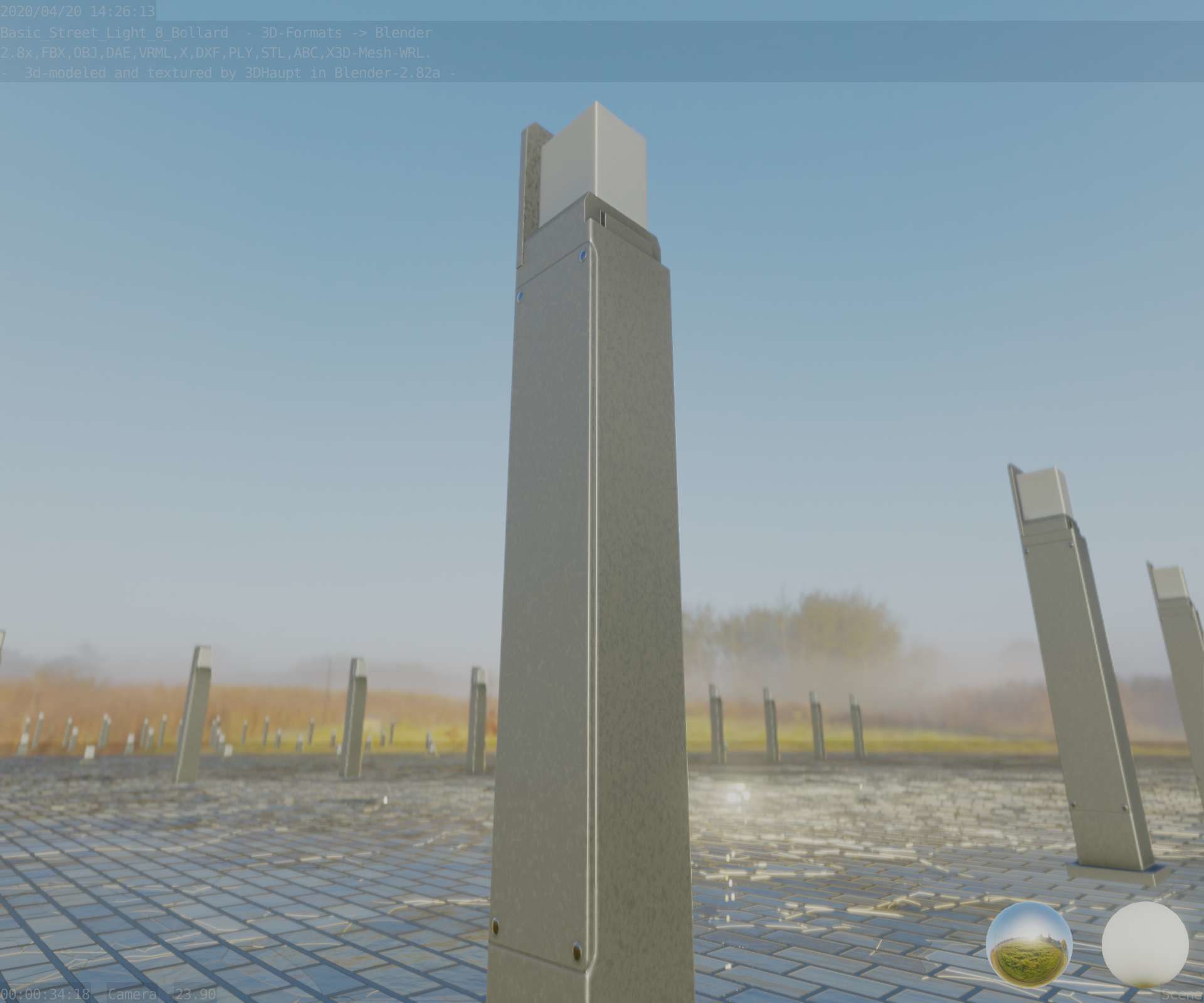 Street Light 8 Bollard 900 mm Basic Version 2 Low-poly 3D model_54