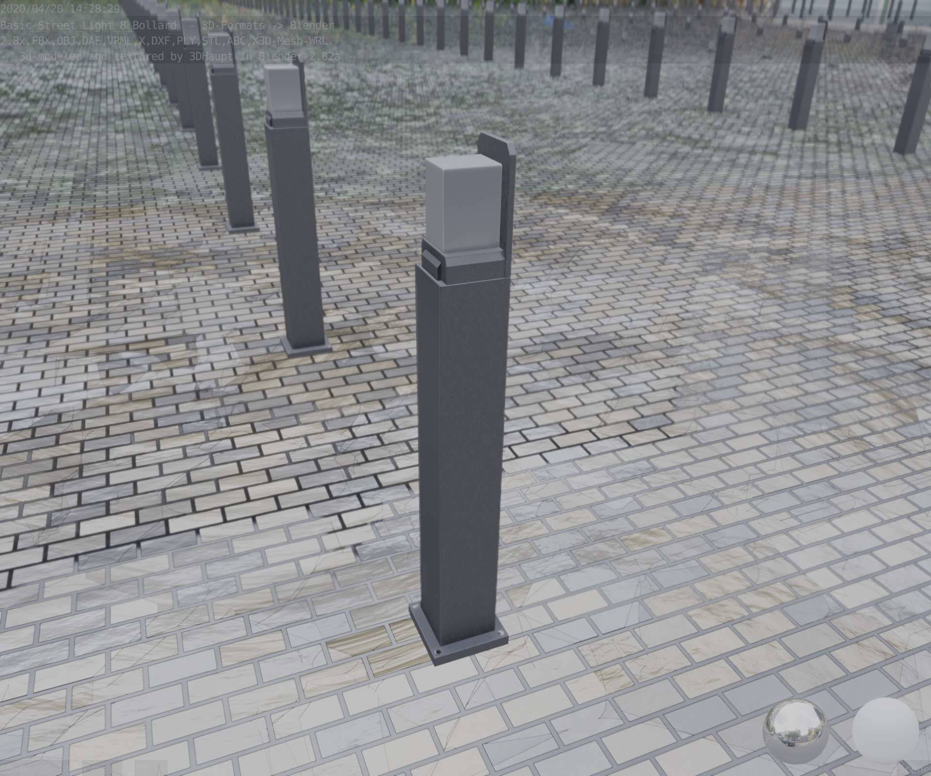Street Light 8 Bollard 900 mm Basic Version 2 Low-poly 3D model_15