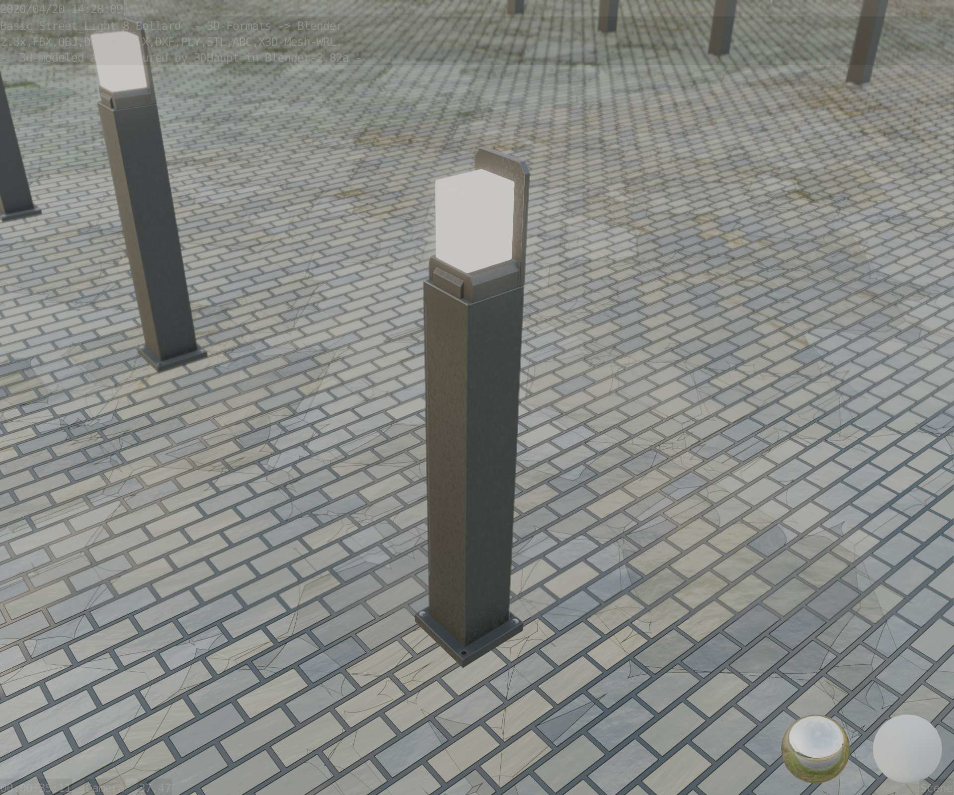 Street Light 8 Bollard 900 mm Basic Version 2 Low-poly 3D model_13