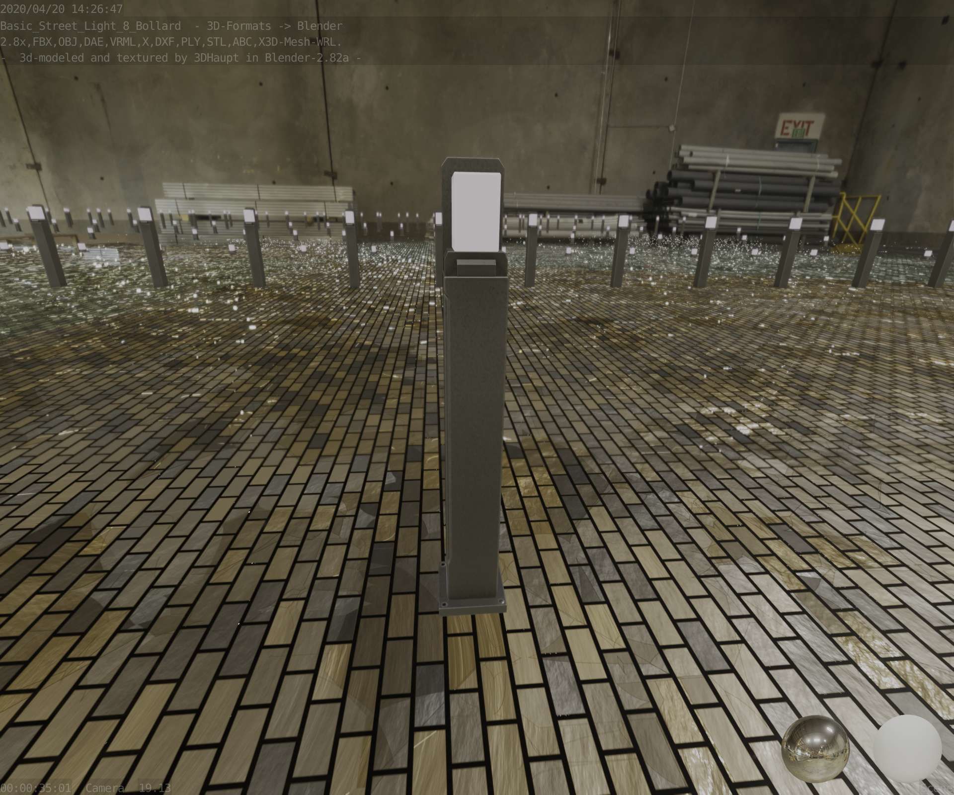 Street Light 8 Bollard 900 mm Basic Version 2 Low-poly 3D model_3