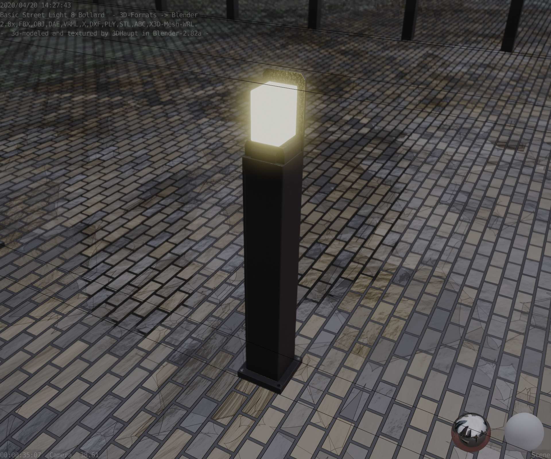 Street Light 8 Bollard 900 mm Basic Version 2 Low-poly 3D model_9