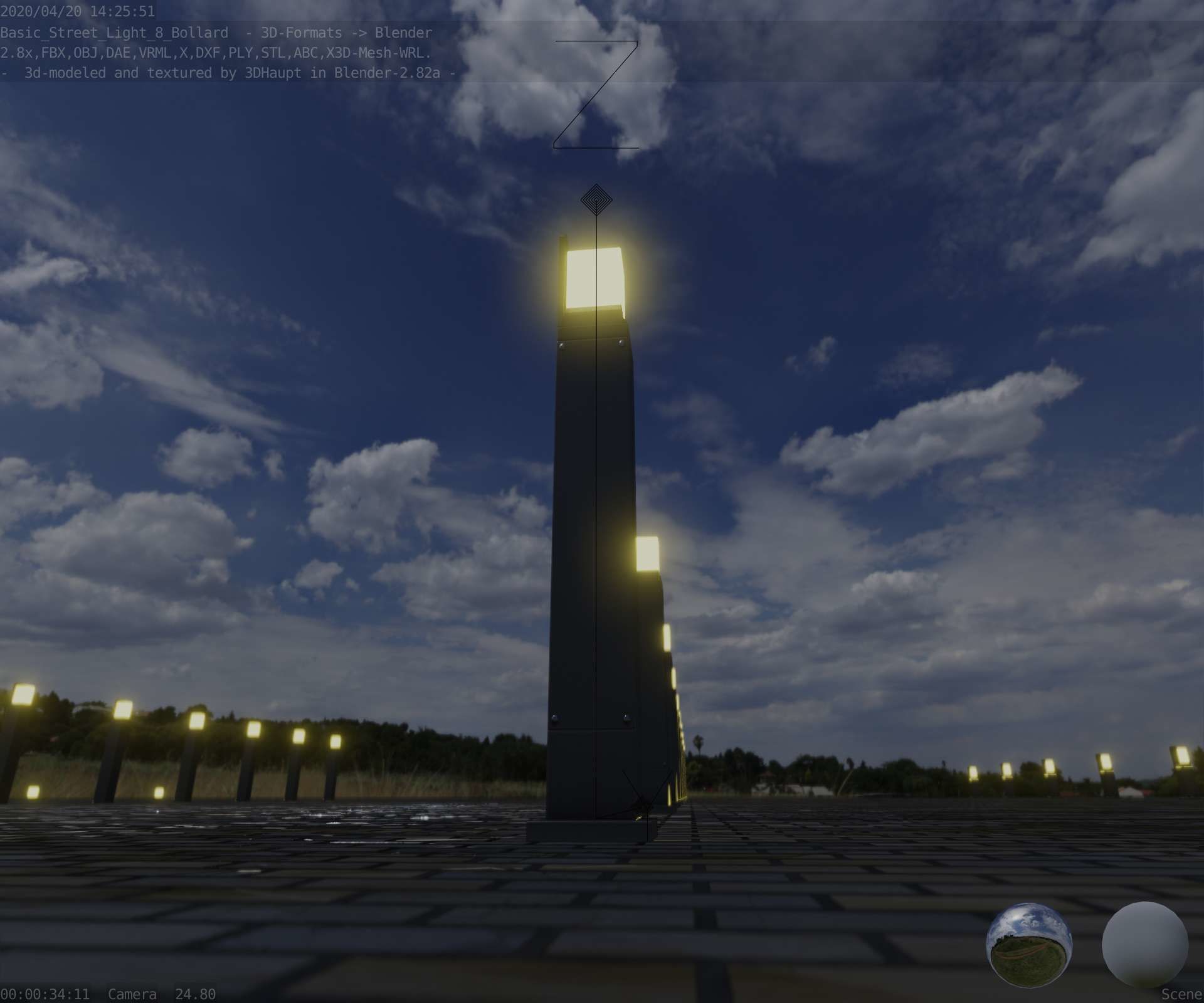 Street Light 8 Bollard 900 mm Basic Version 2 Low-poly 3D model_47