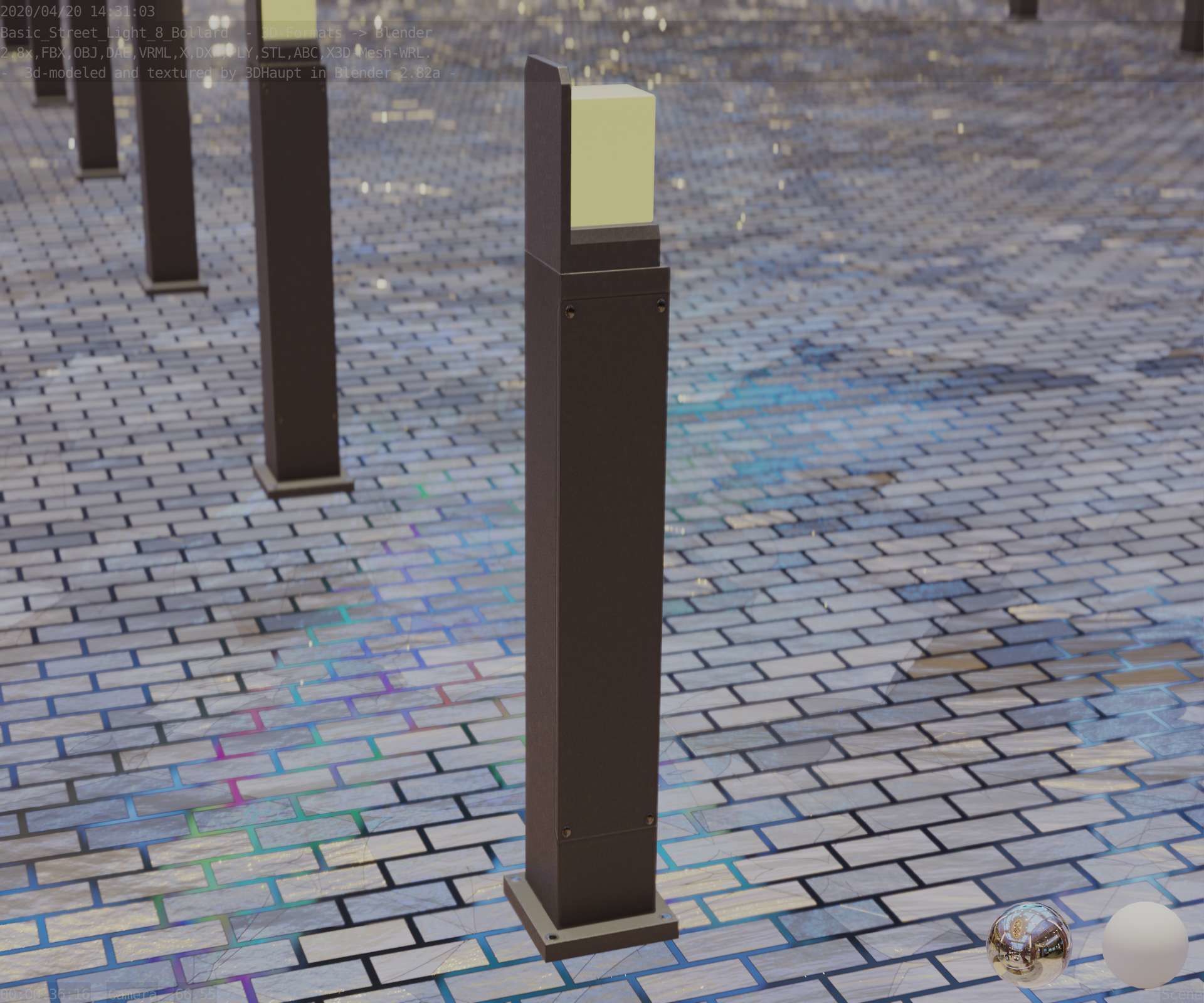Street Light 8 Bollard 900 mm Basic Version 2 Low-poly 3D model_80