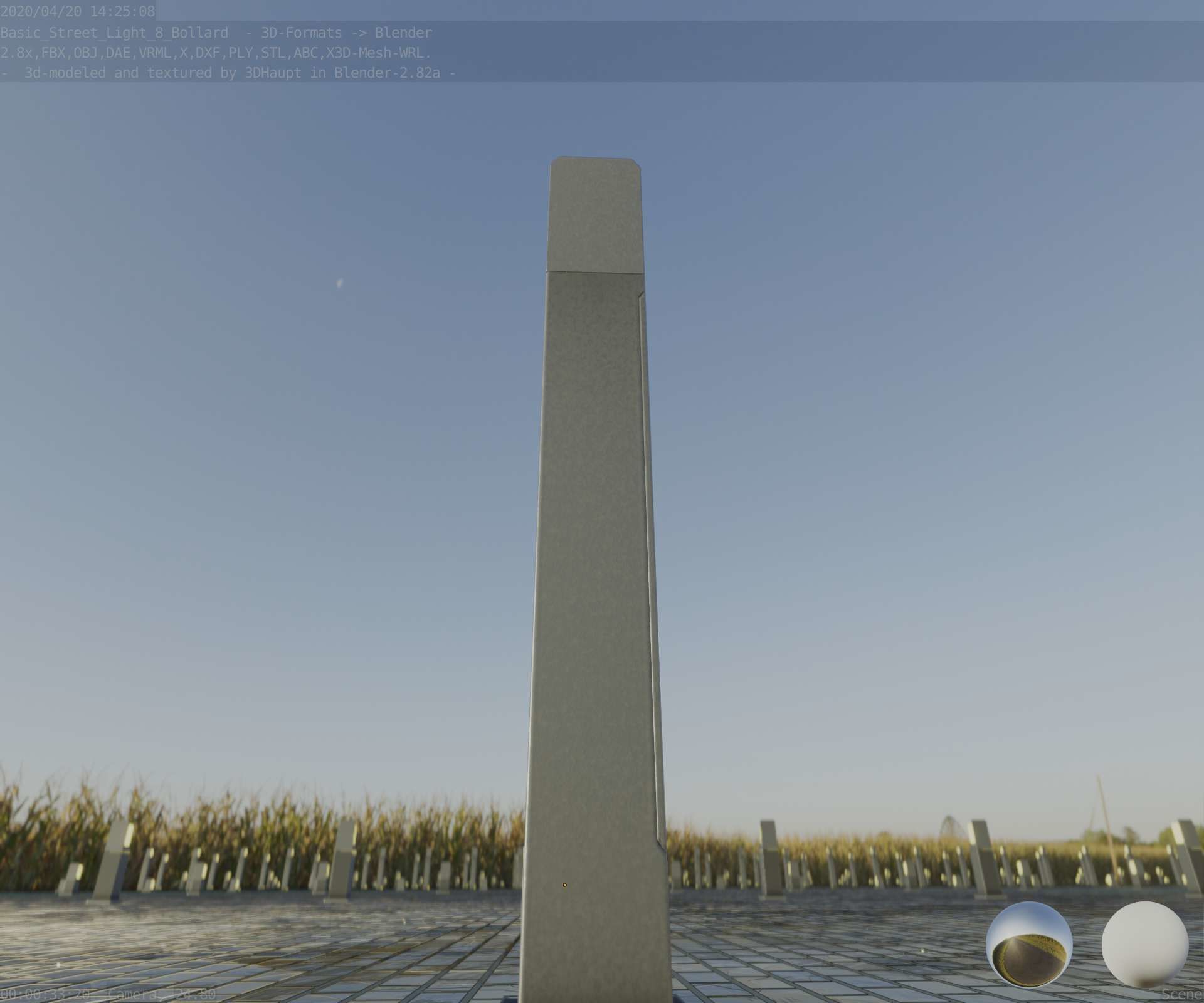 Street Light 8 Bollard 900 mm Basic Version 2 Low-poly 3D model_32