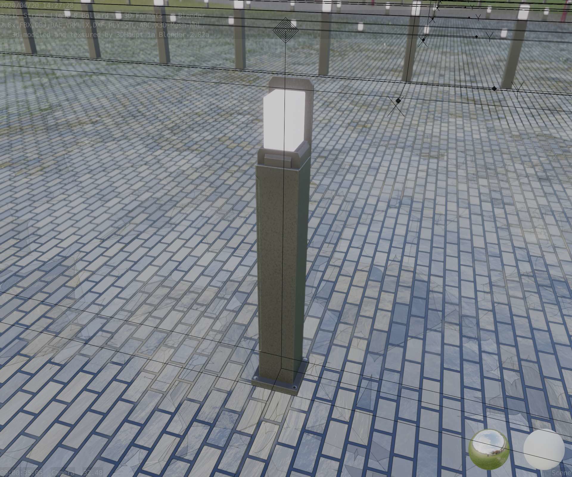 Street Light 8 Bollard 900 mm Basic Version 2 Low-poly 3D model_7