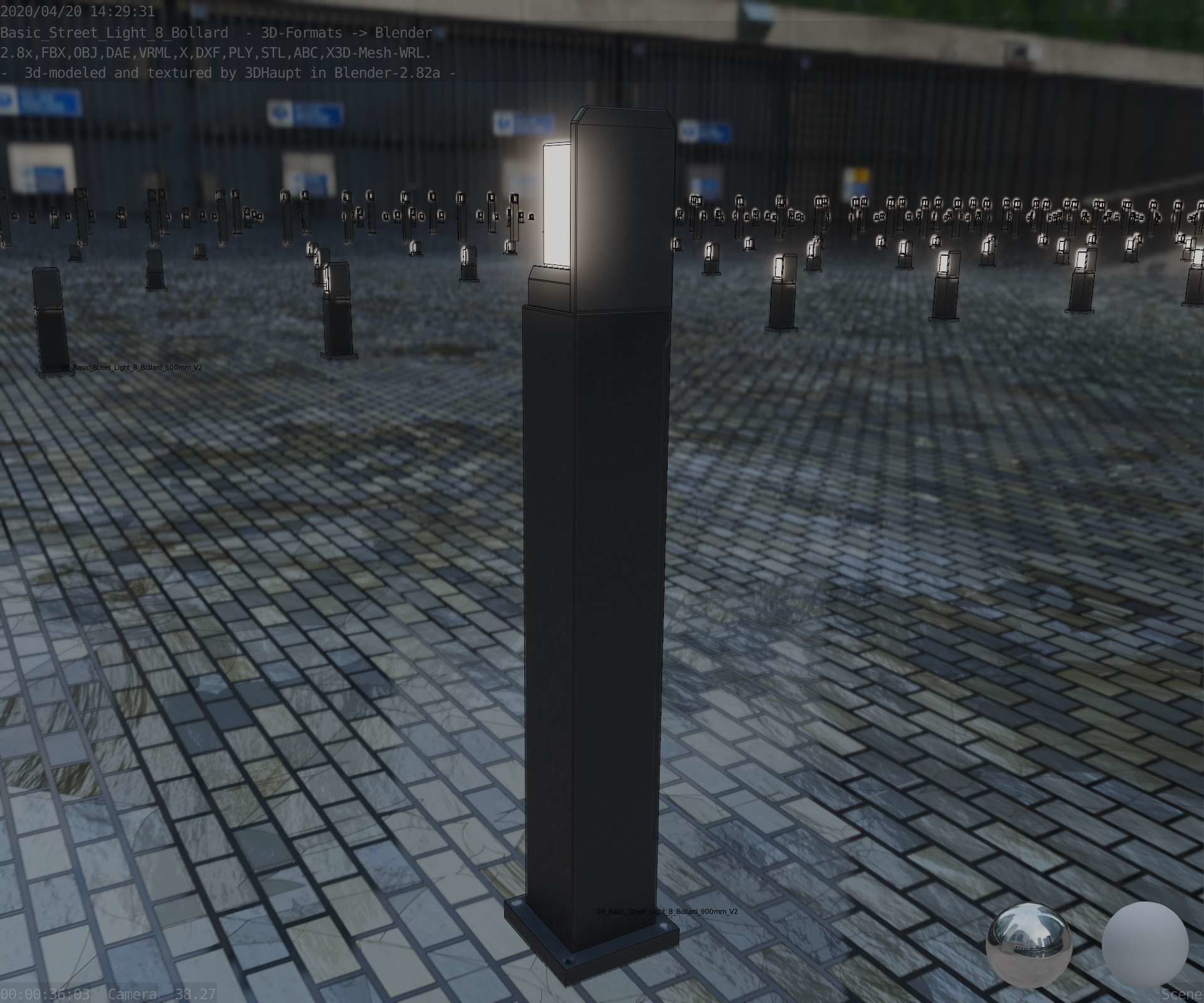 Street Light 8 Bollard 900 mm Basic Version 2 Low-poly 3D model_67