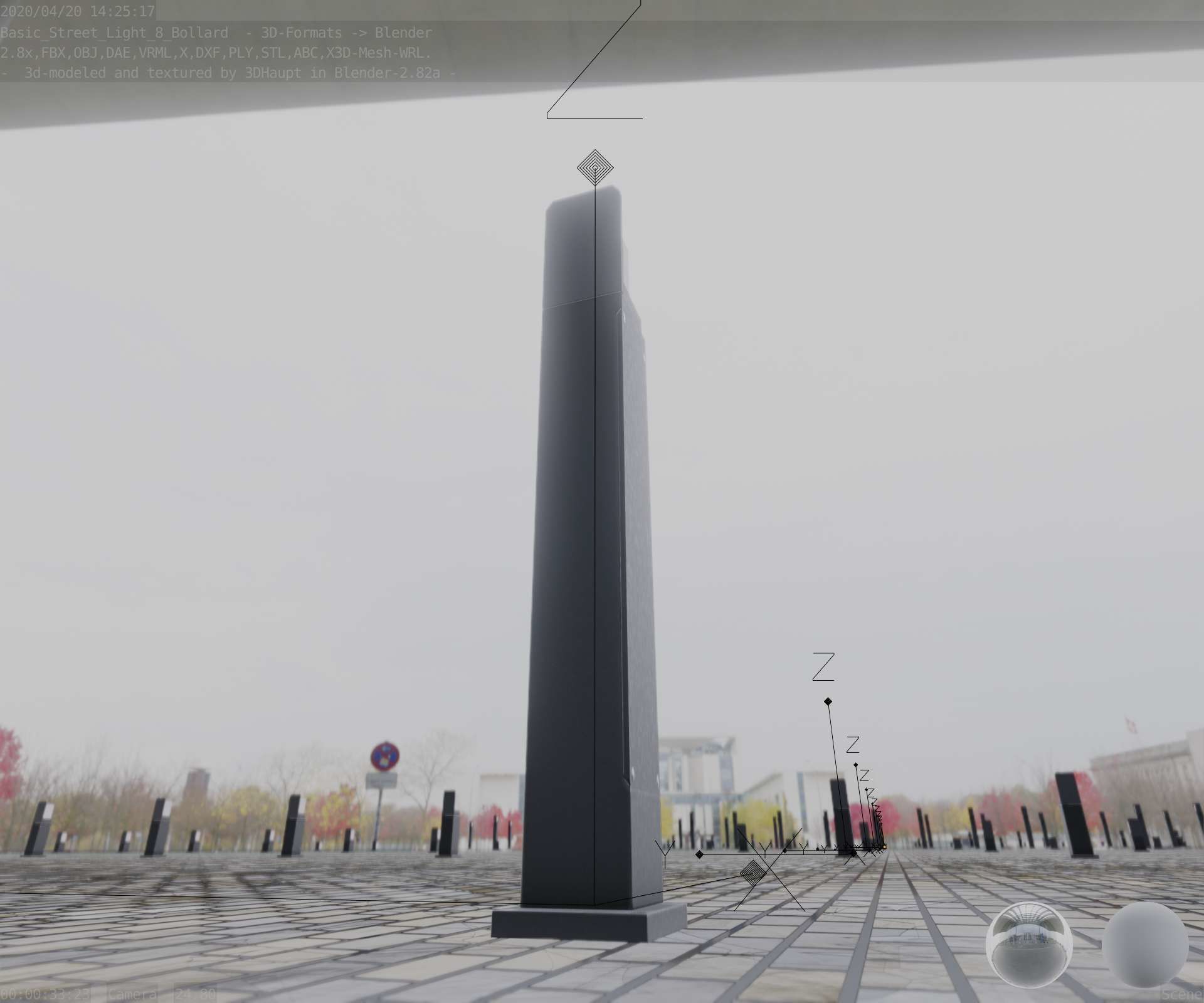 Street Light 8 Bollard 900 mm Basic Version 2 Low-poly 3D model_35