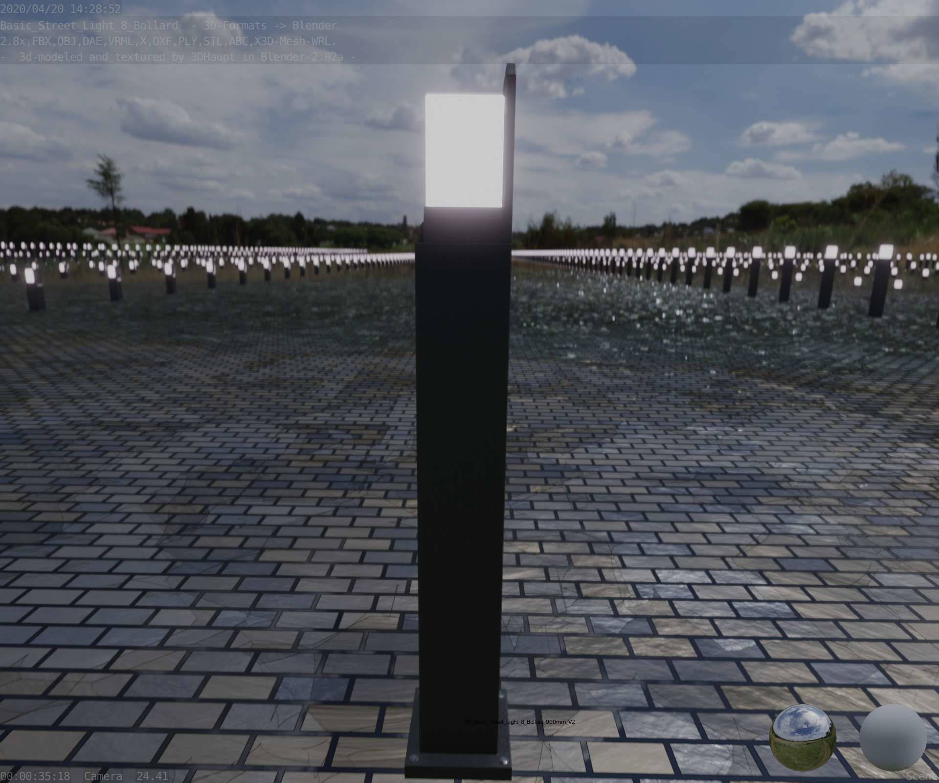 Street Light 8 Bollard 900 mm Basic Version 2 Low-poly 3D model_19
