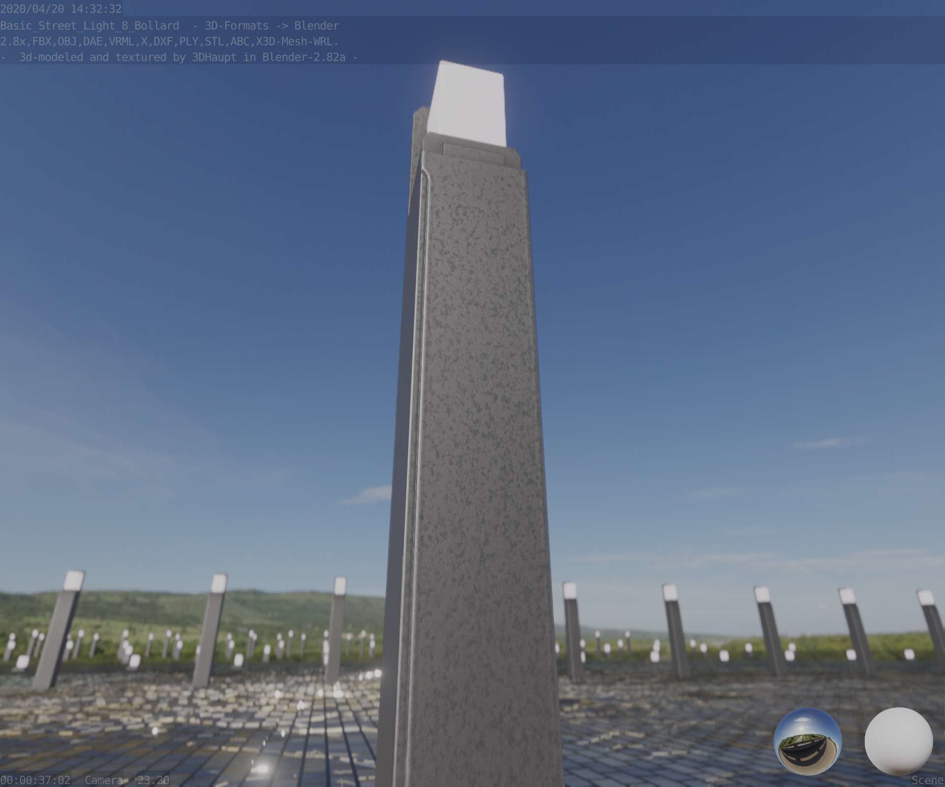 Street Light 8 Bollard 900 mm Basic Version 2 Low-poly 3D model_90