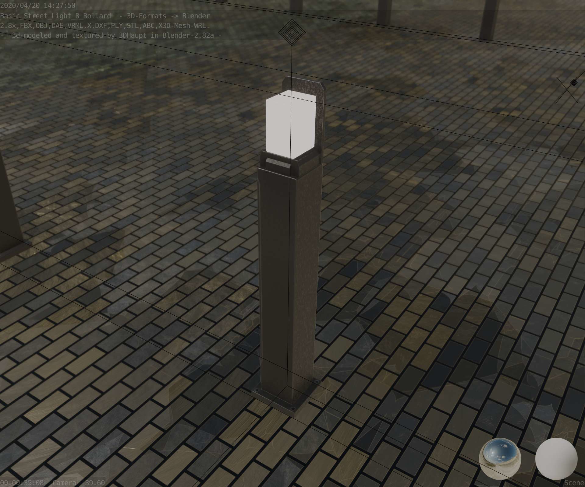 Street Light 8 Bollard 900 mm Basic Version 2 Low-poly 3D model_10