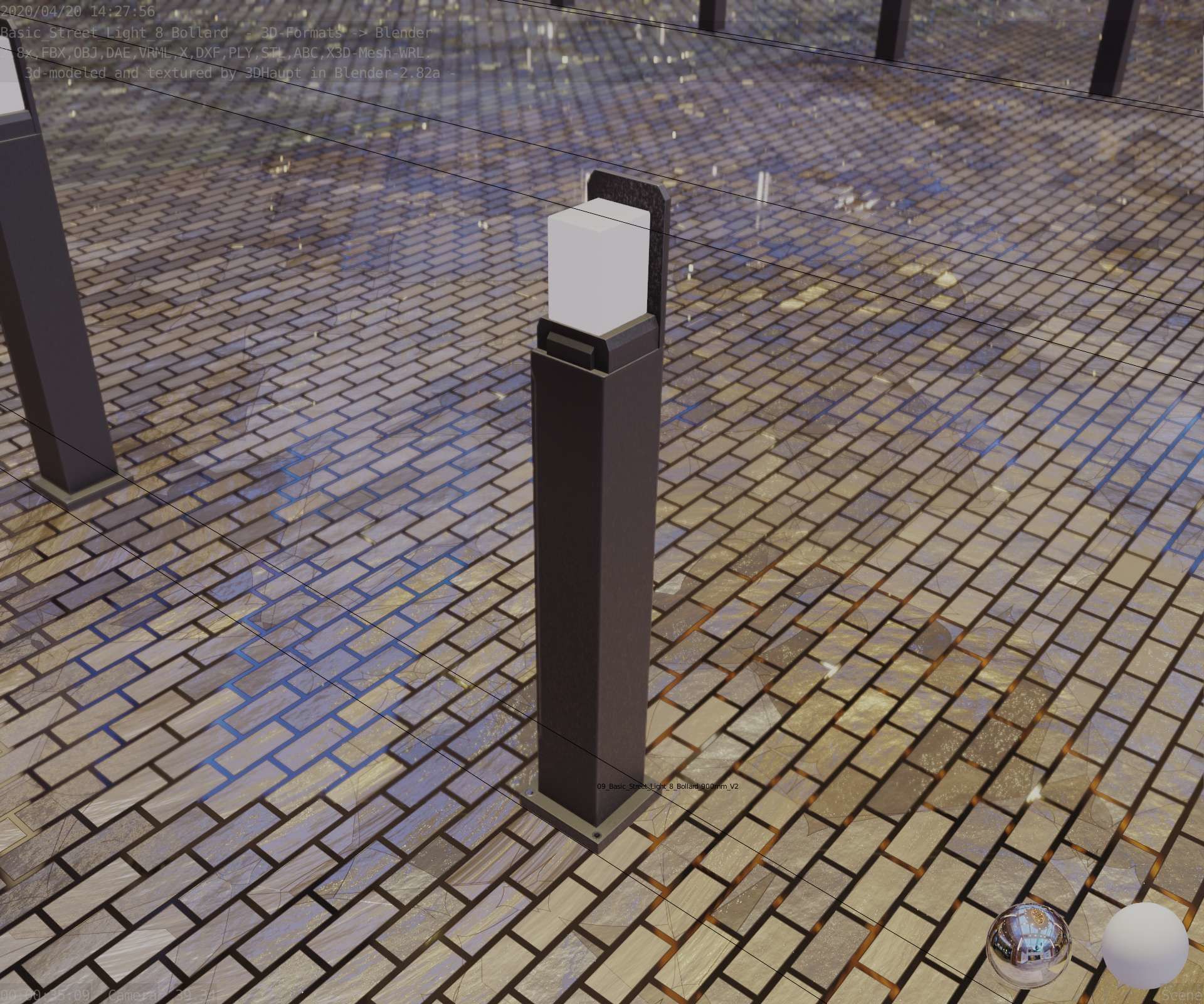 Street Light 8 Bollard 900 mm Basic Version 2 Low-poly 3D model_11