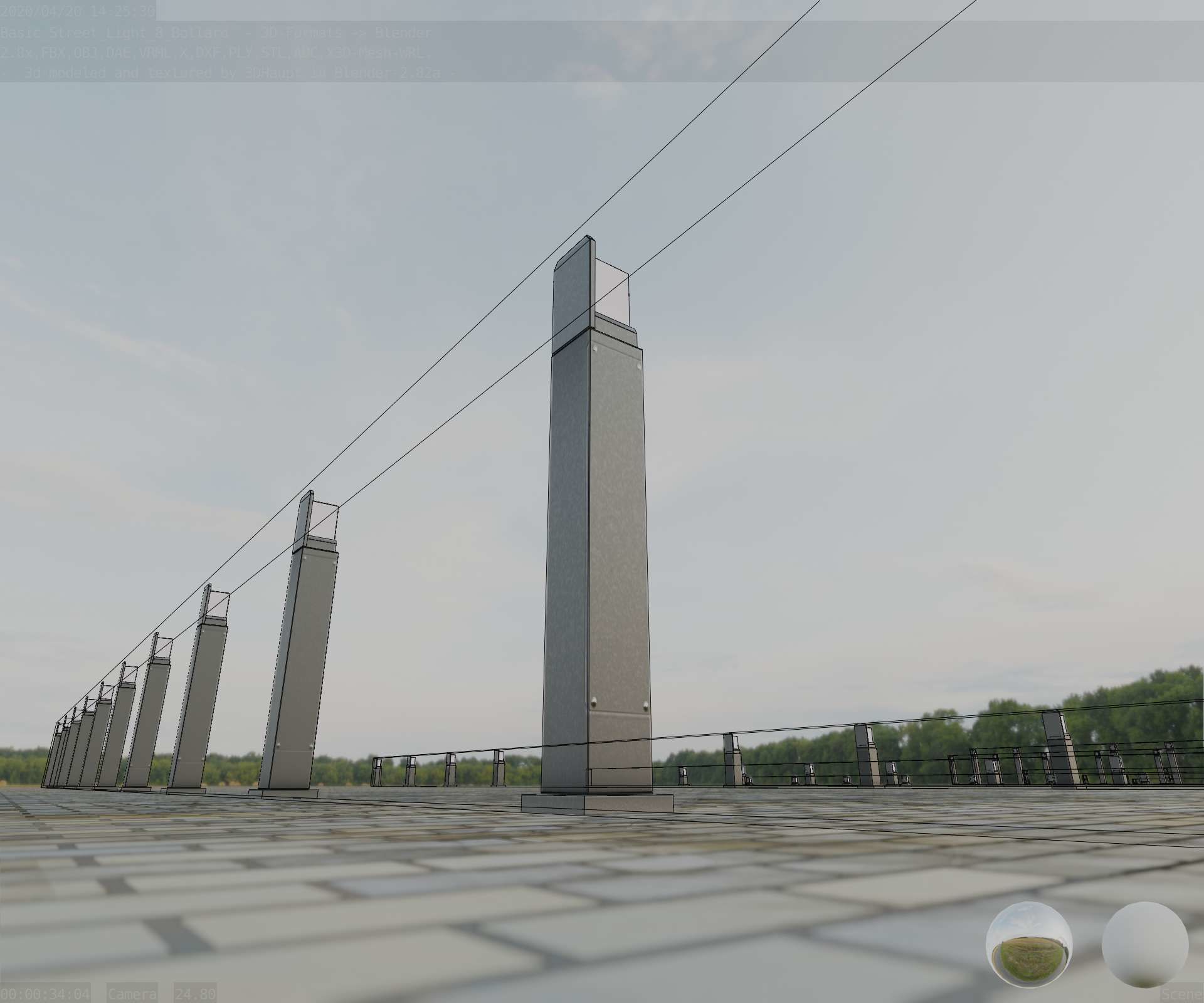 Street Light 8 Bollard 900 mm Basic Version 2 Low-poly 3D model_40