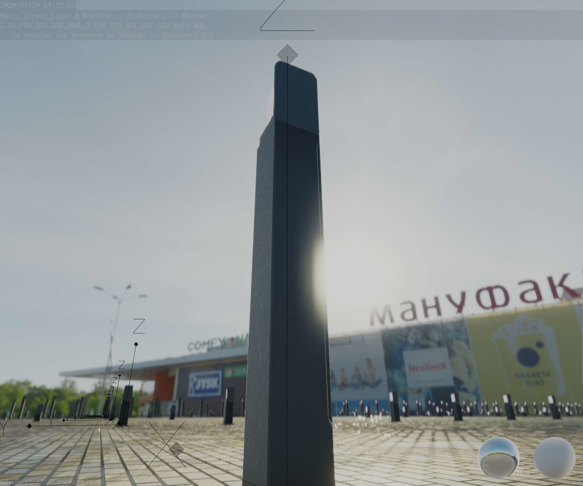 Street Light 8 Bollard 900 mm Basic Version 2 Low-poly 3D model_29