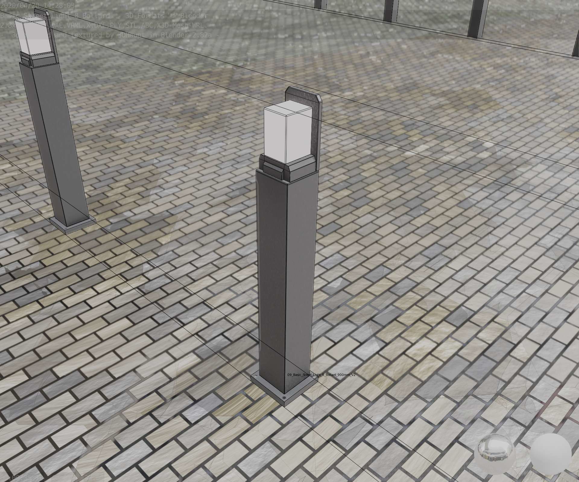 Street Light 8 Bollard 900 mm Basic Version 2 Low-poly 3D model_12