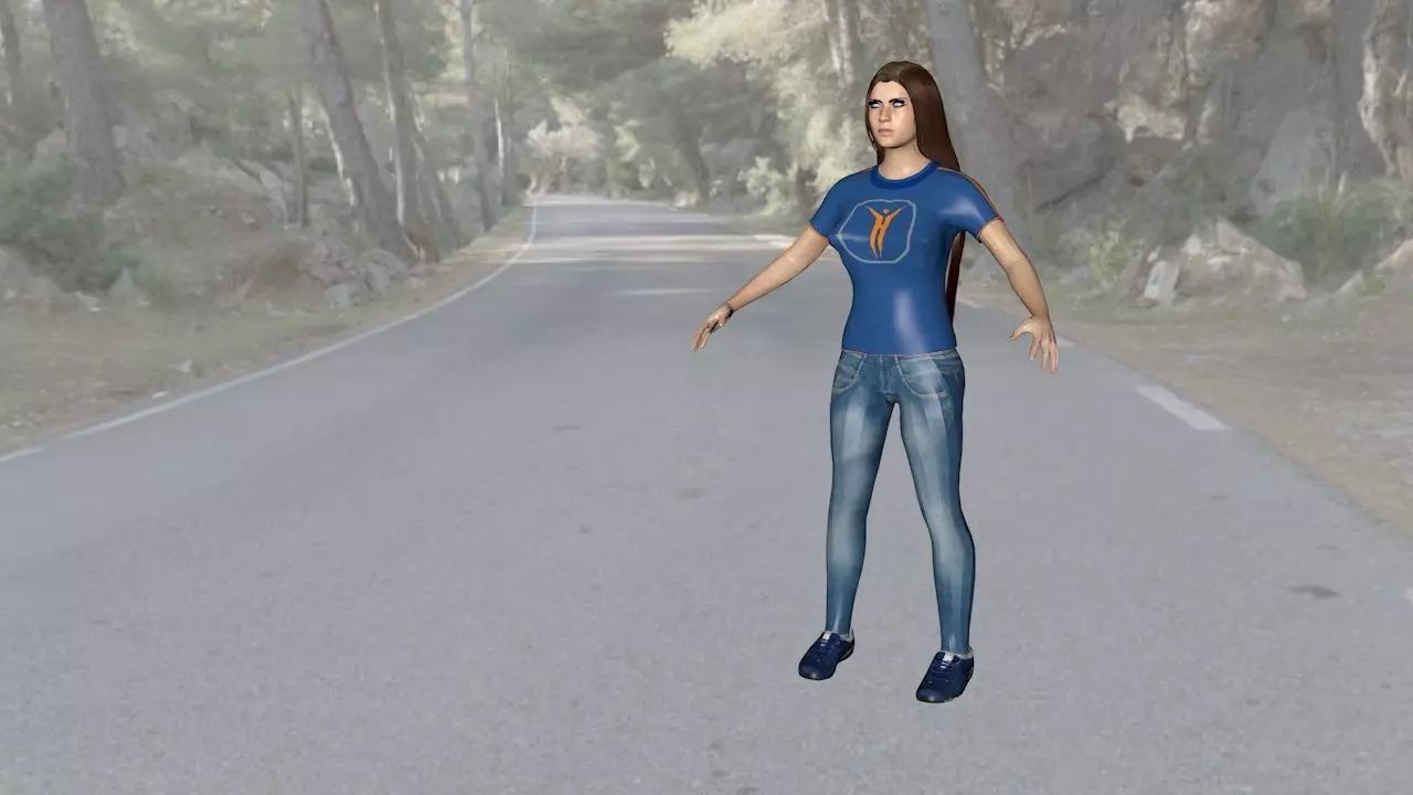 dewushka girl on road Low-poly 3D model