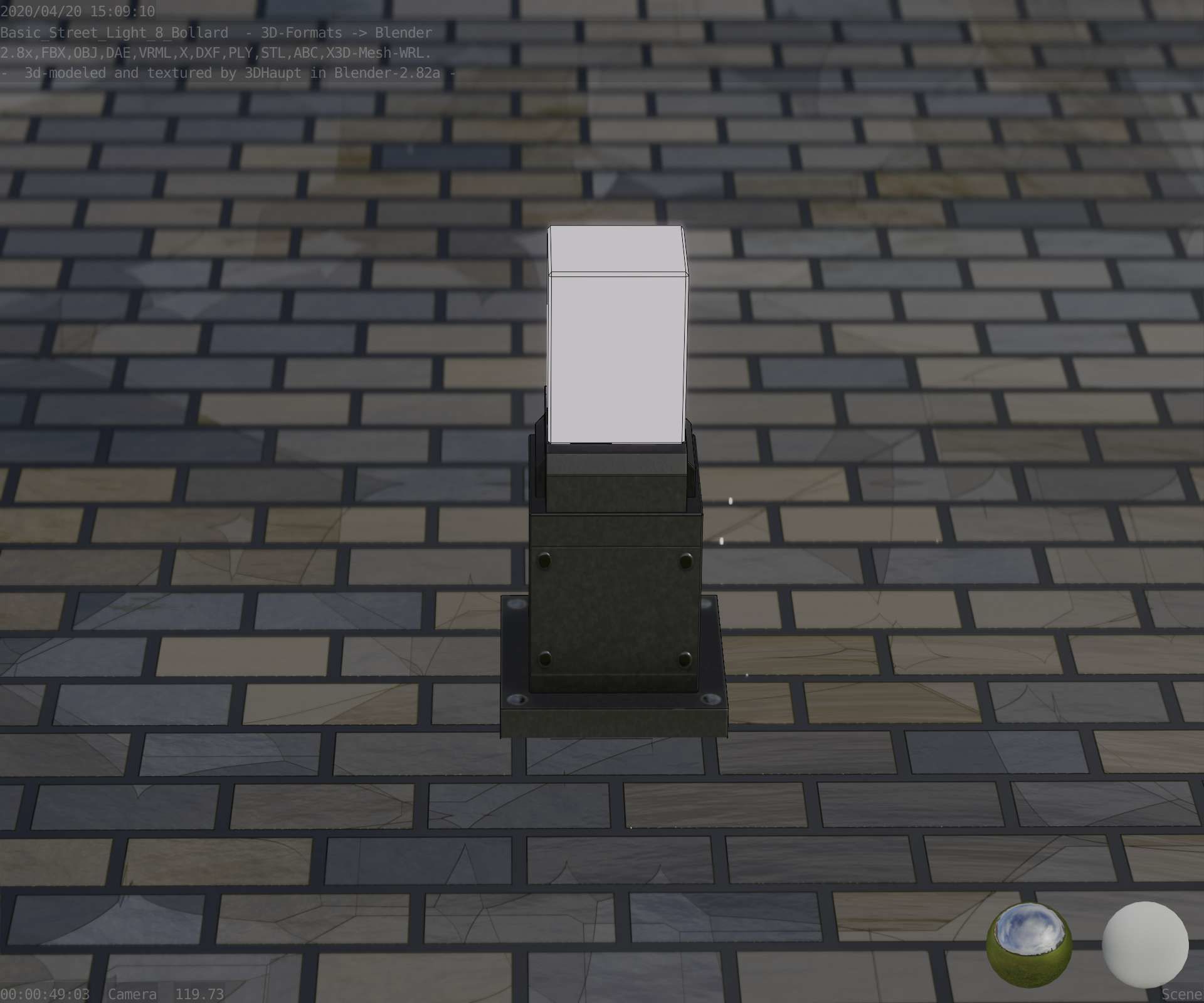 Street Light 8 Bollard 350mm Basic Version 3 Low-poly 3D model_7