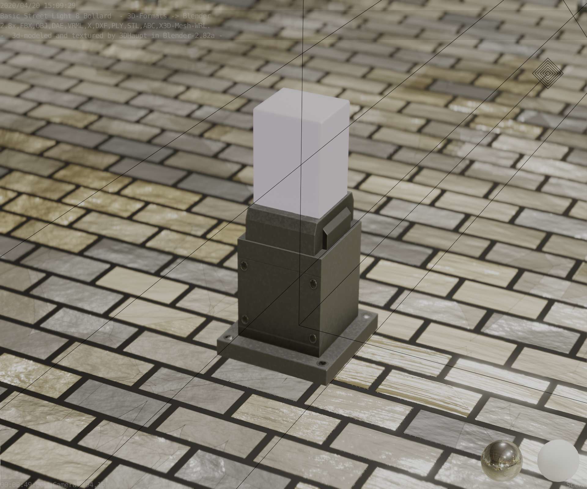 Street Light 8 Bollard 350mm Basic Version 3 Low-poly 3D model_10