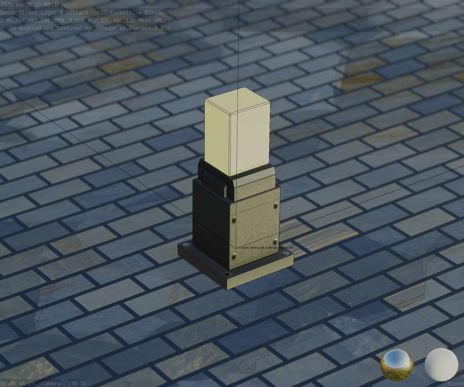 Street Light 8 Bollard 350mm Basic Version 3 Low-poly 3D model_3